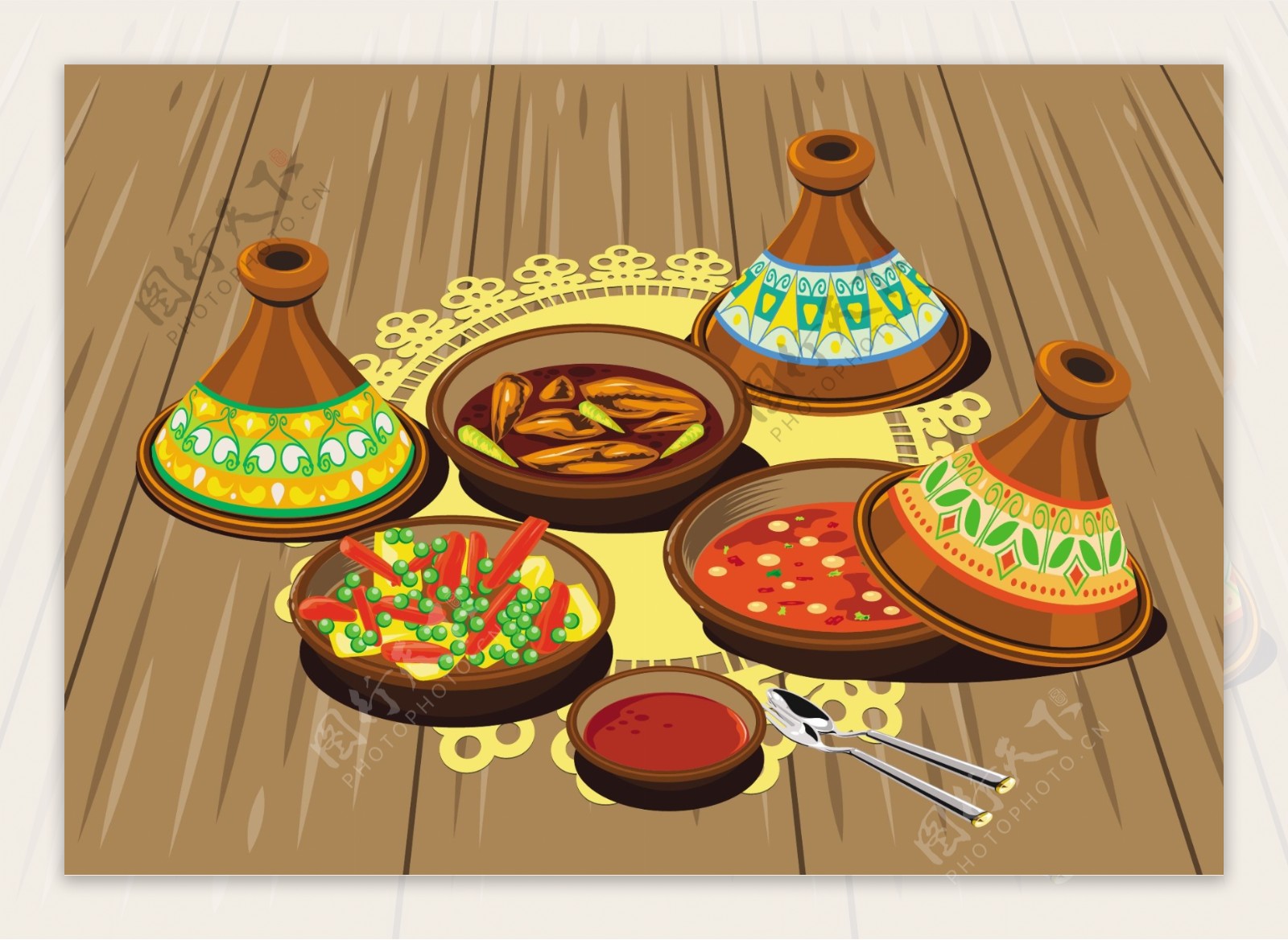手绘矢量印度美食插画