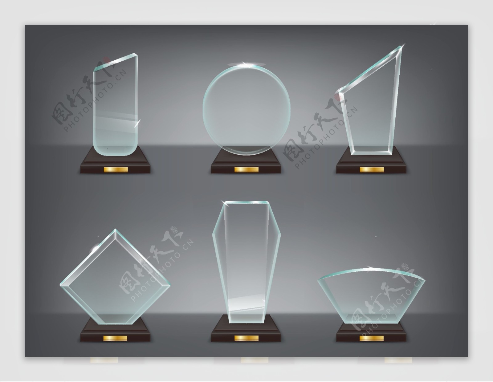 水晶透明奖杯卡通矢量素材