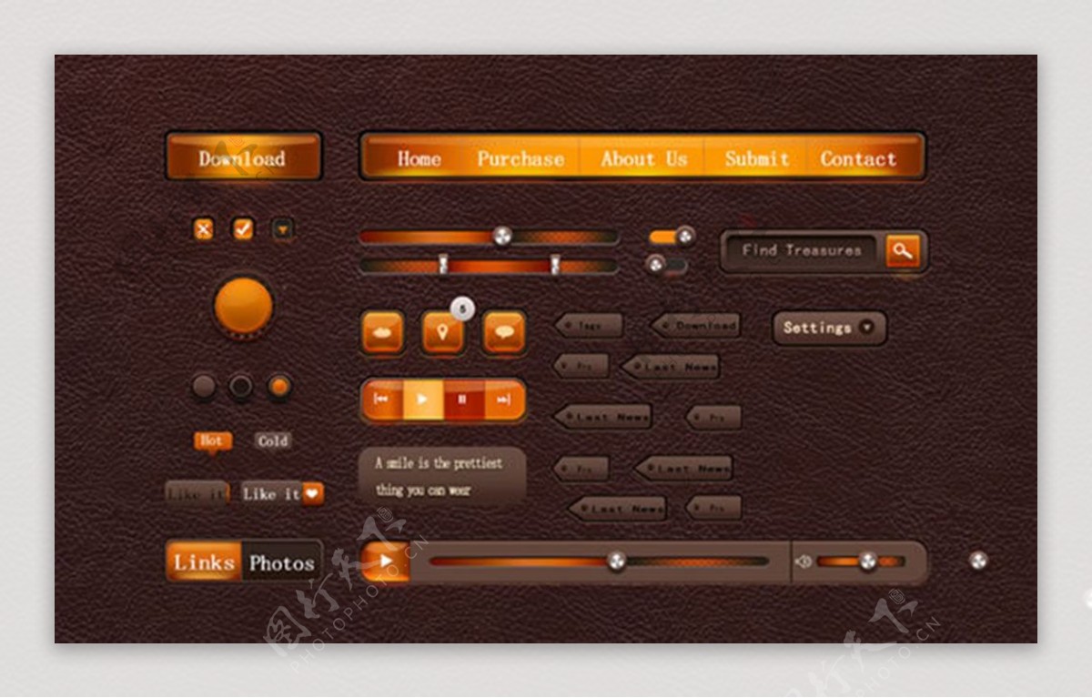 橙色高光质感UI设计PSD素材
