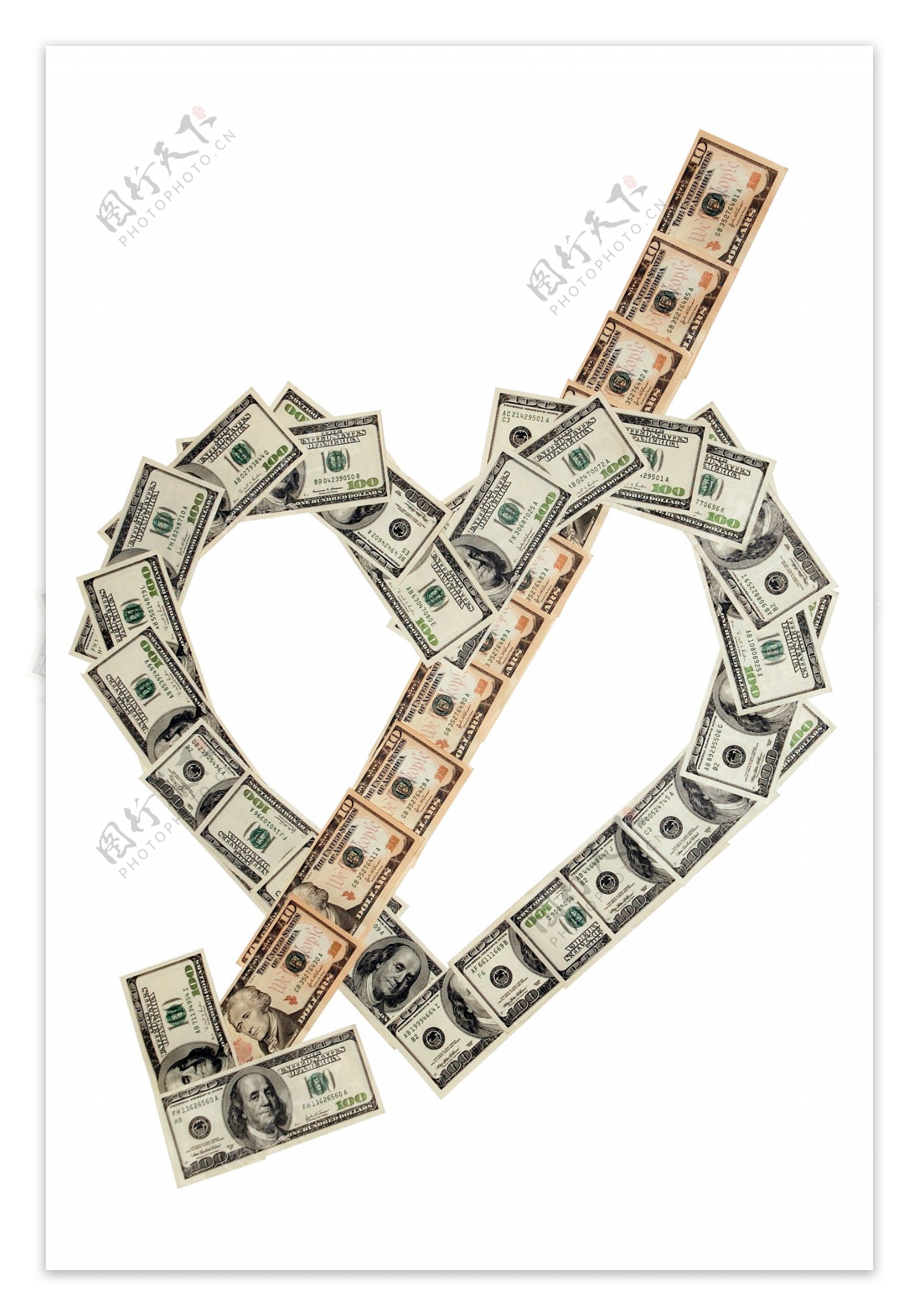 钞票版丘比特的箭和爱心创意设计图片