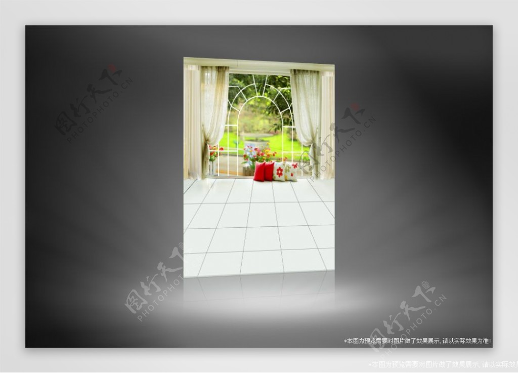 窗户窗帘与枕头影楼摄影背景图片