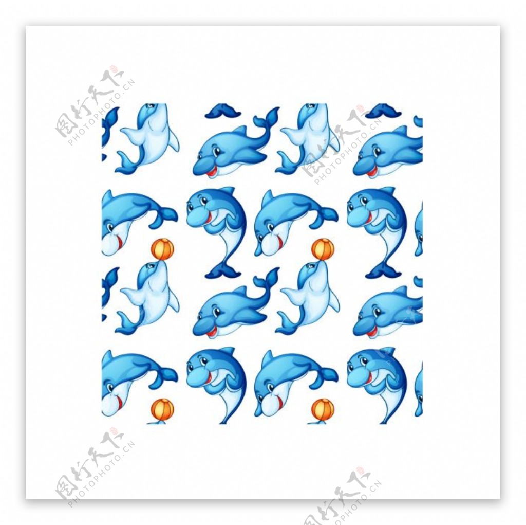 可爱动物海豚图案卡通矢量图素材