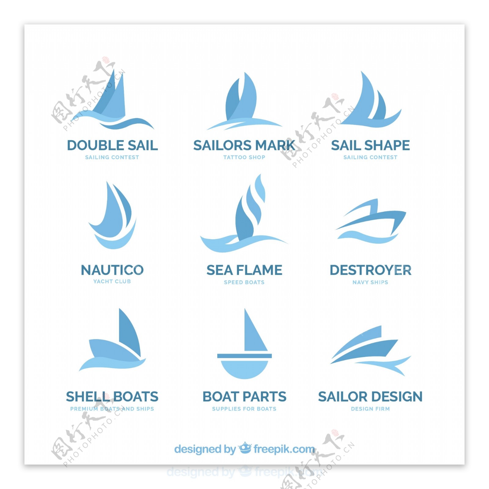 抽象风格蓝色船形标志logo