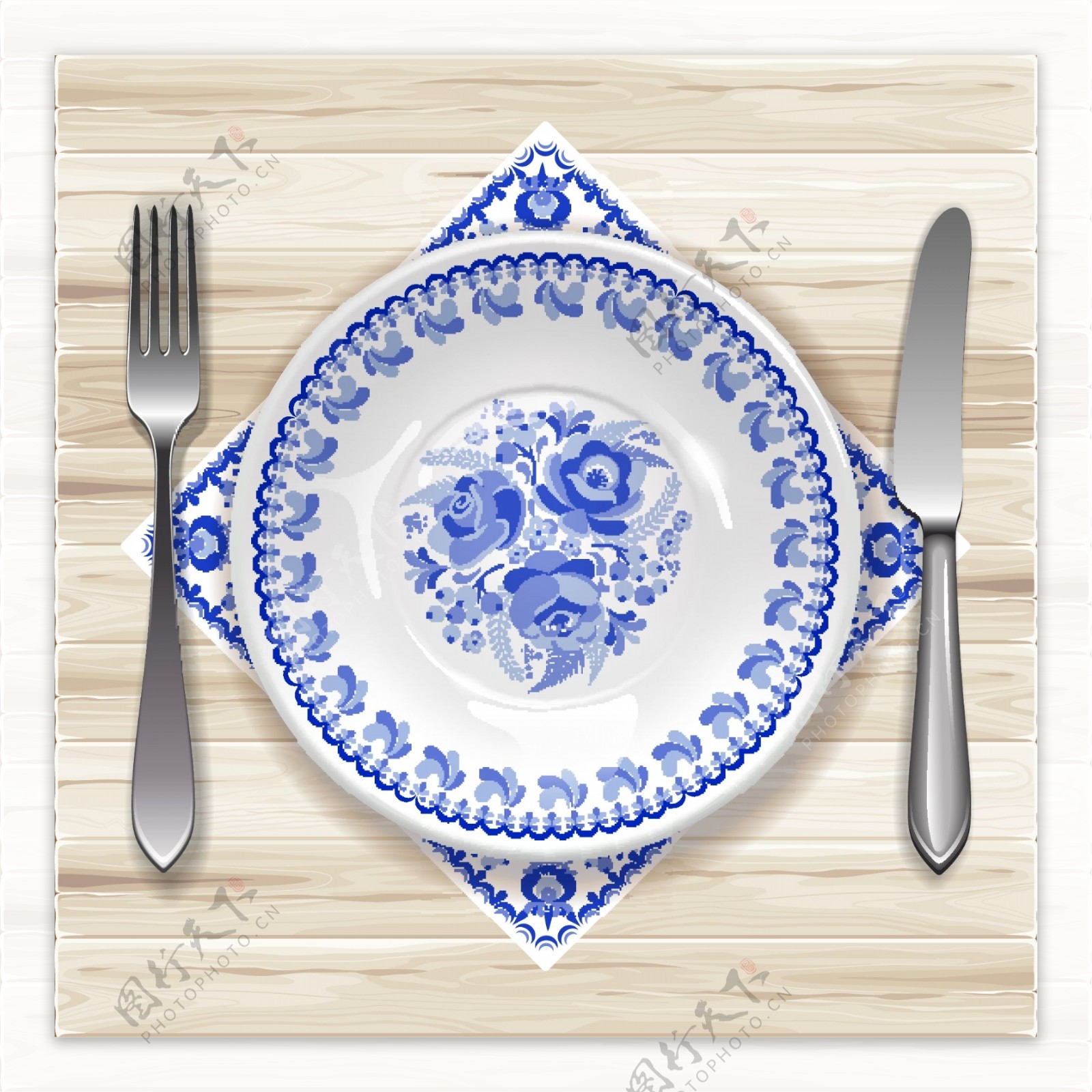西餐餐具蓝色花纹青花纹餐具餐盘
