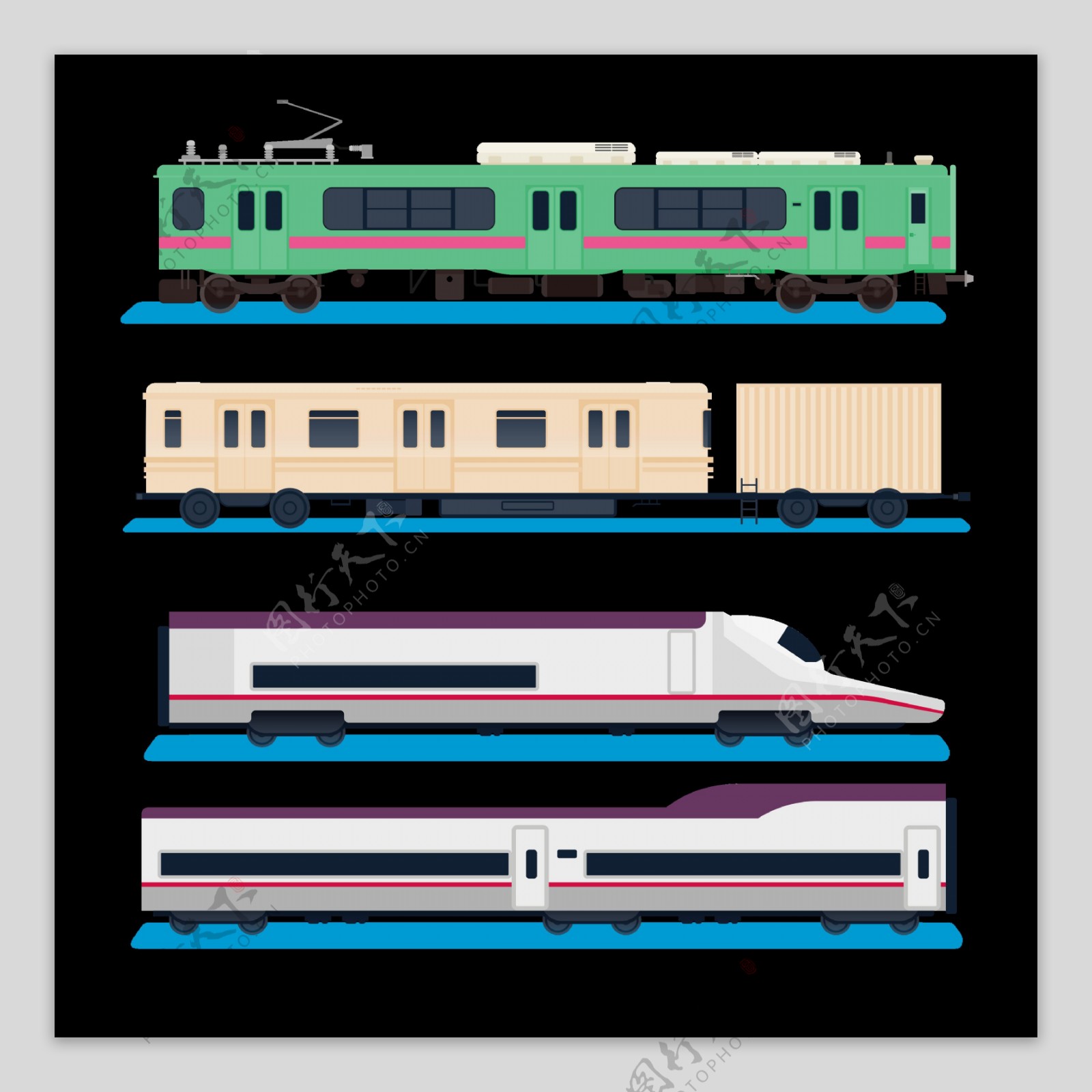 手绘各种火车插图免抠png透明图层素材