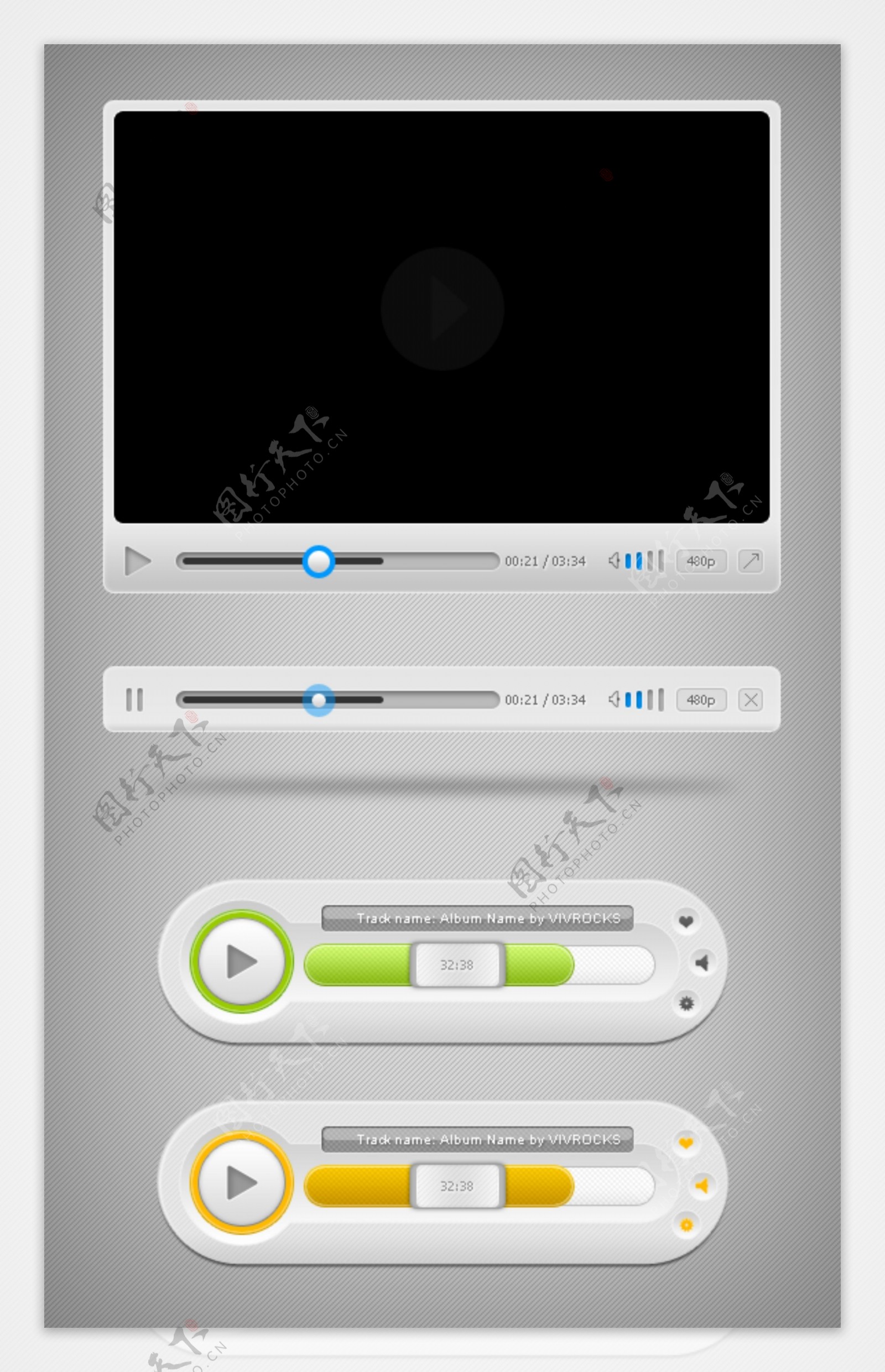 漂亮的视频播放器和音乐播放器PSD素材