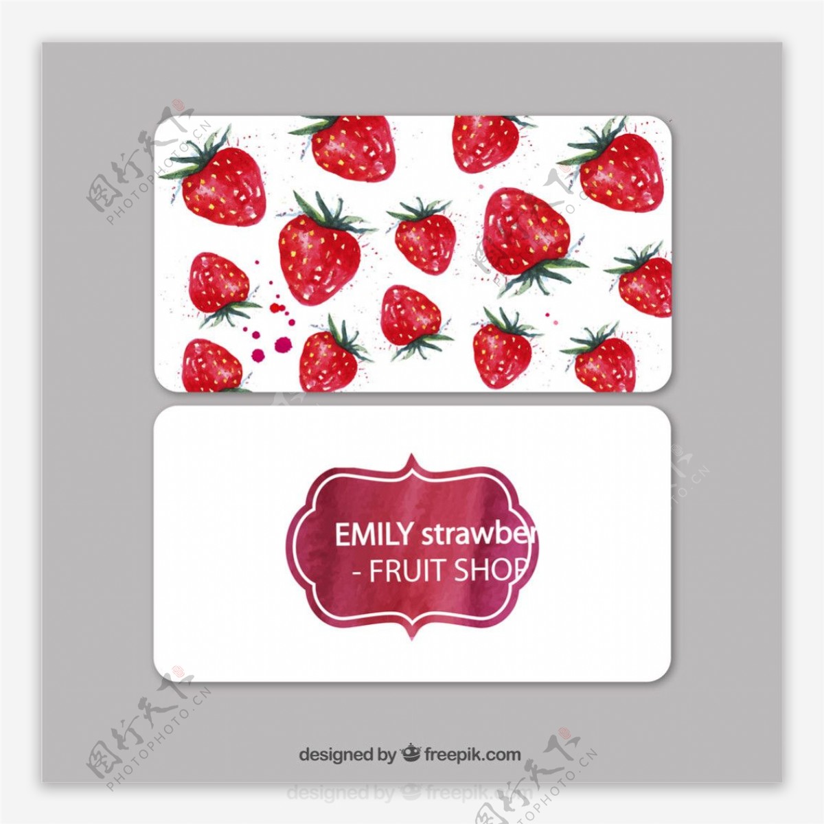 水彩草莓水果店卡片矢量商场