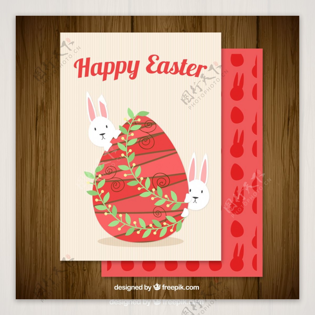 红色复活节蛋兔子素材