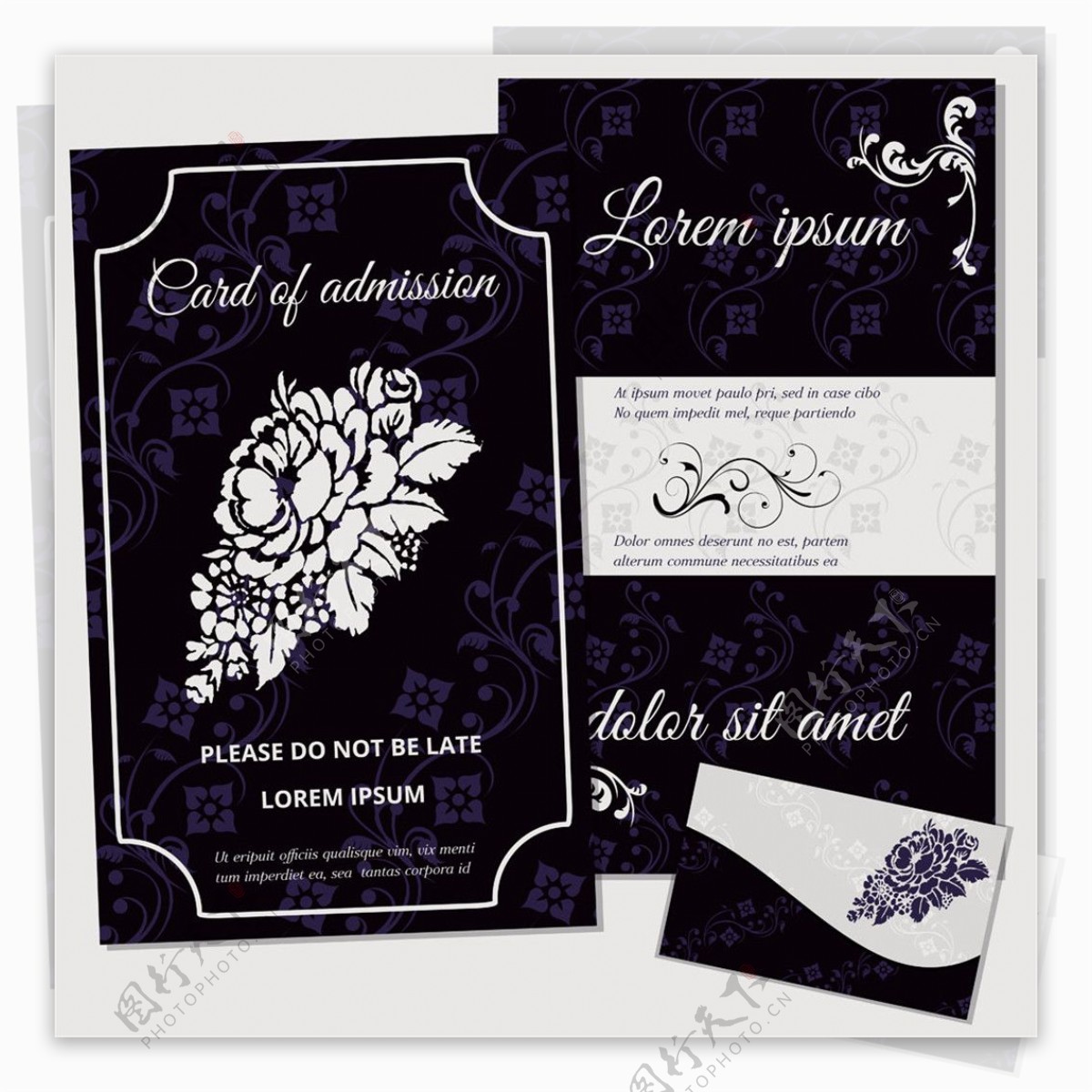 黑色花朵花纹婚礼请贴图片