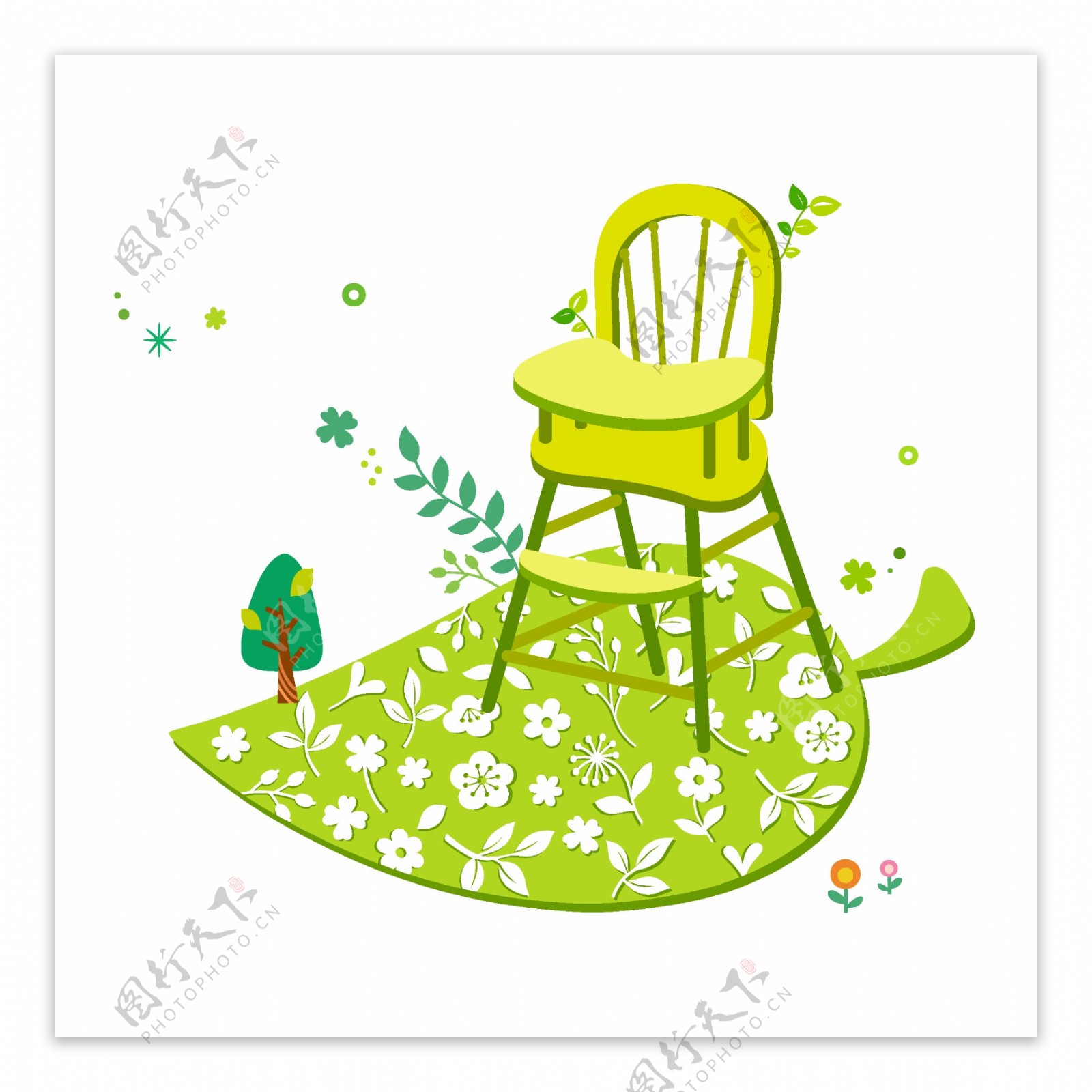 手绘绿色儿童椅元素