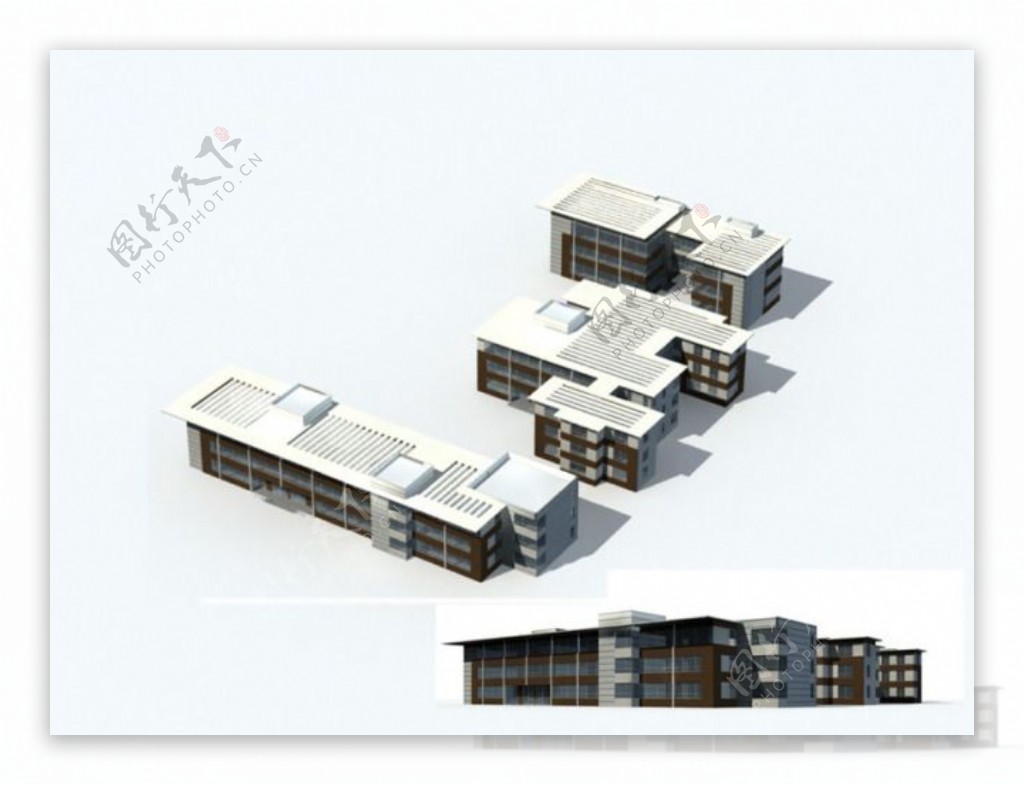 MAX白色屋顶多层公建建筑3D模型