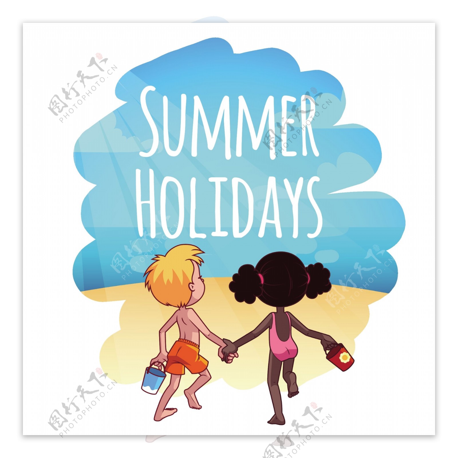 夏季可爱儿童卡通图案矢量素材下载
