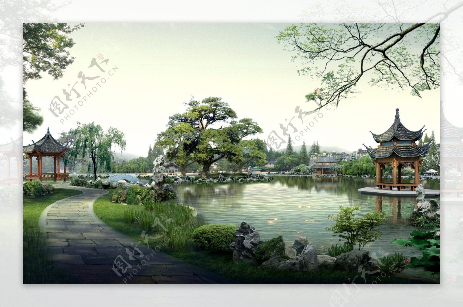 中国古典园林凉亭效果图片