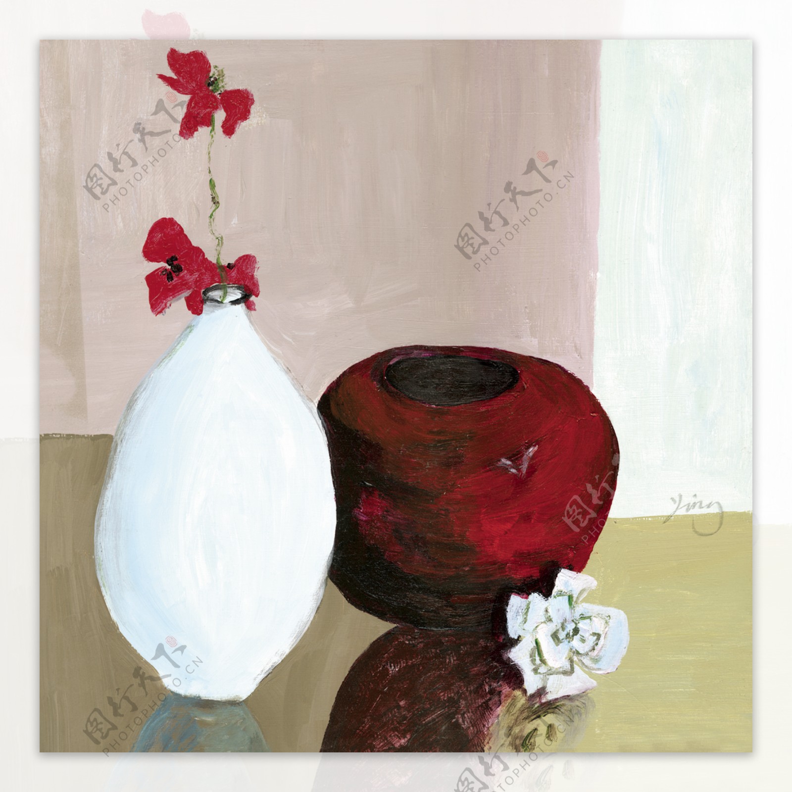红白花瓶装饰画
