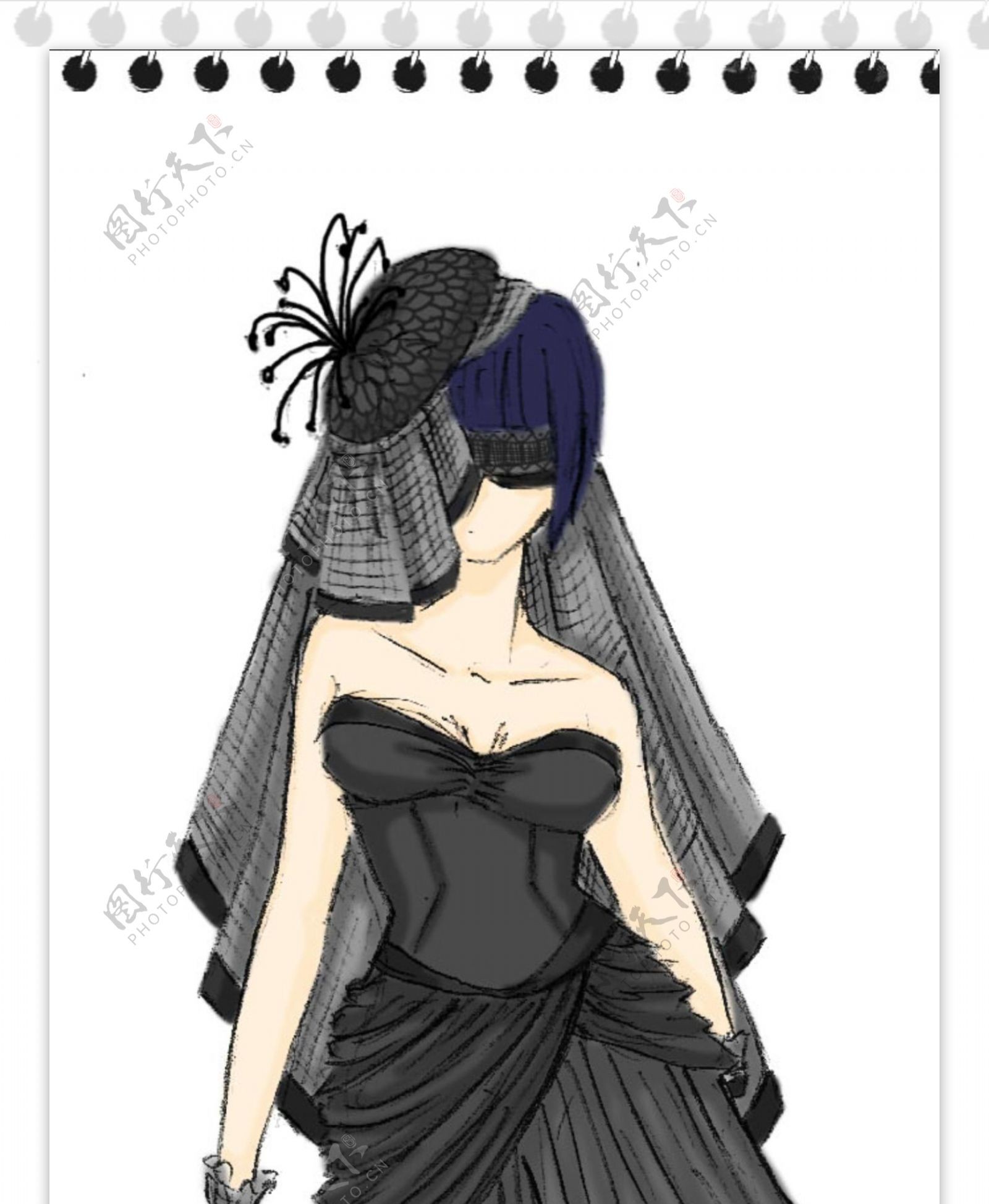 时尚黑色抹胸裙设计图