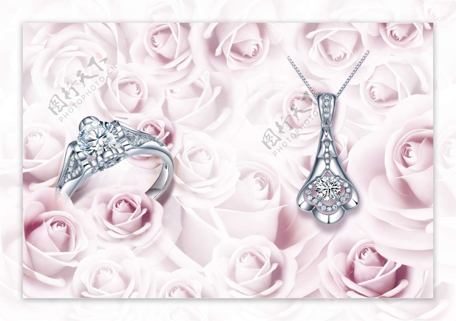 浪漫玫瑰花钻石首饰画册展板背景图片