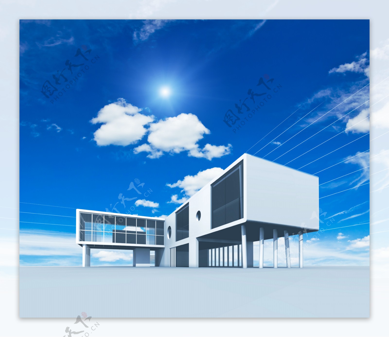 蓝天白云与建筑模型图片