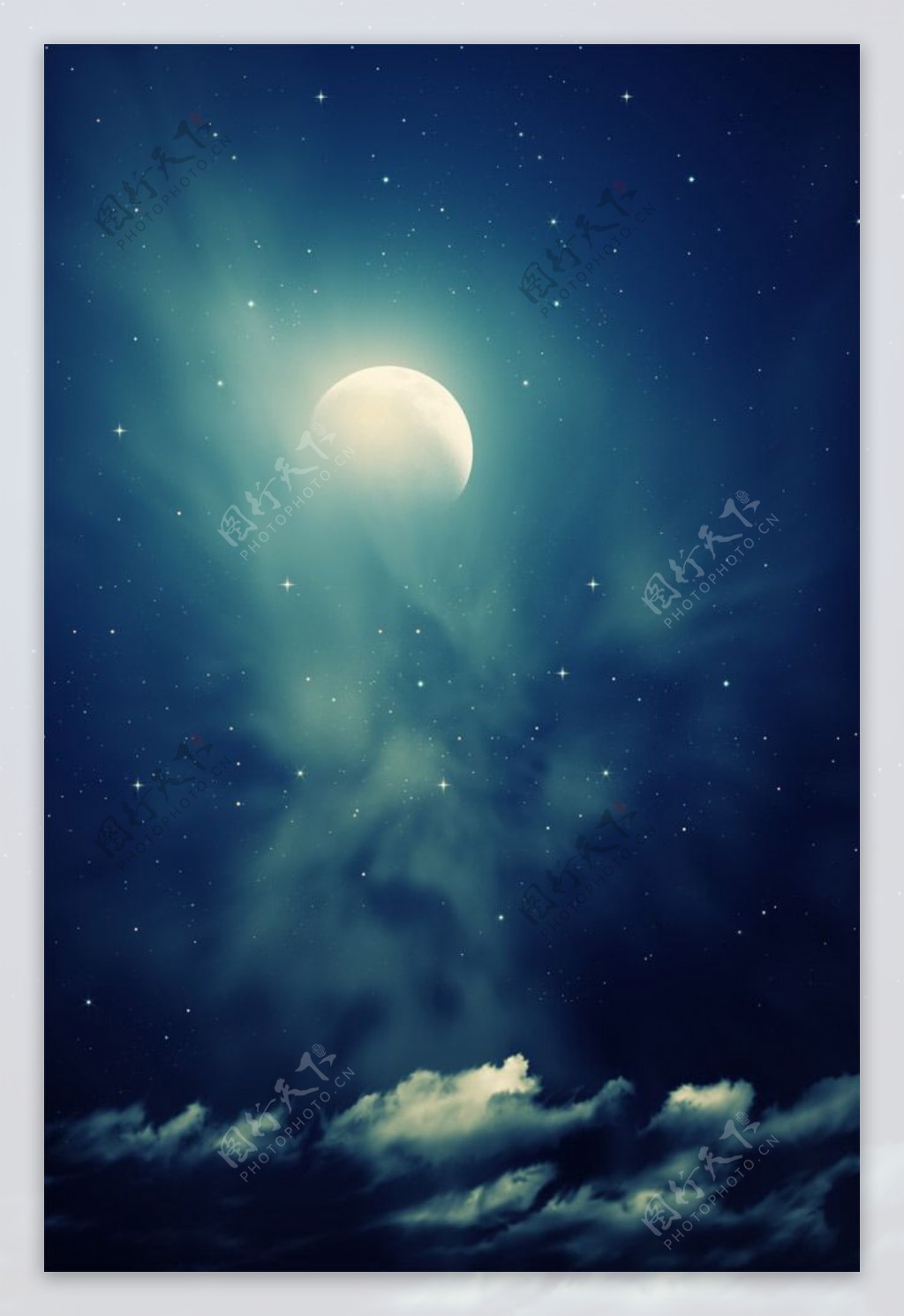 唯美蓝色星空月亮治愈系星星夜空景色插画图片-千库网