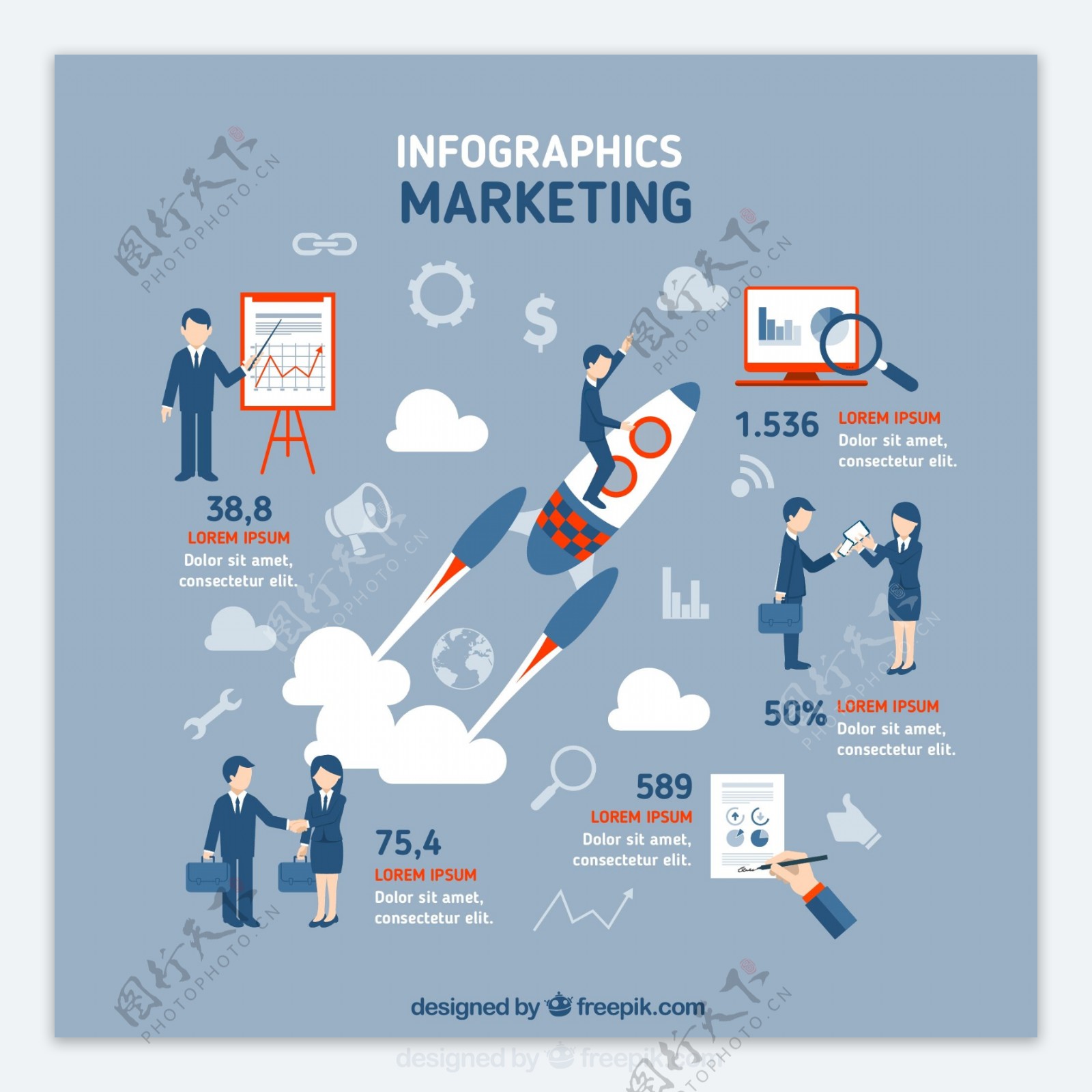商务人物市场营销信息图矢量素材图片