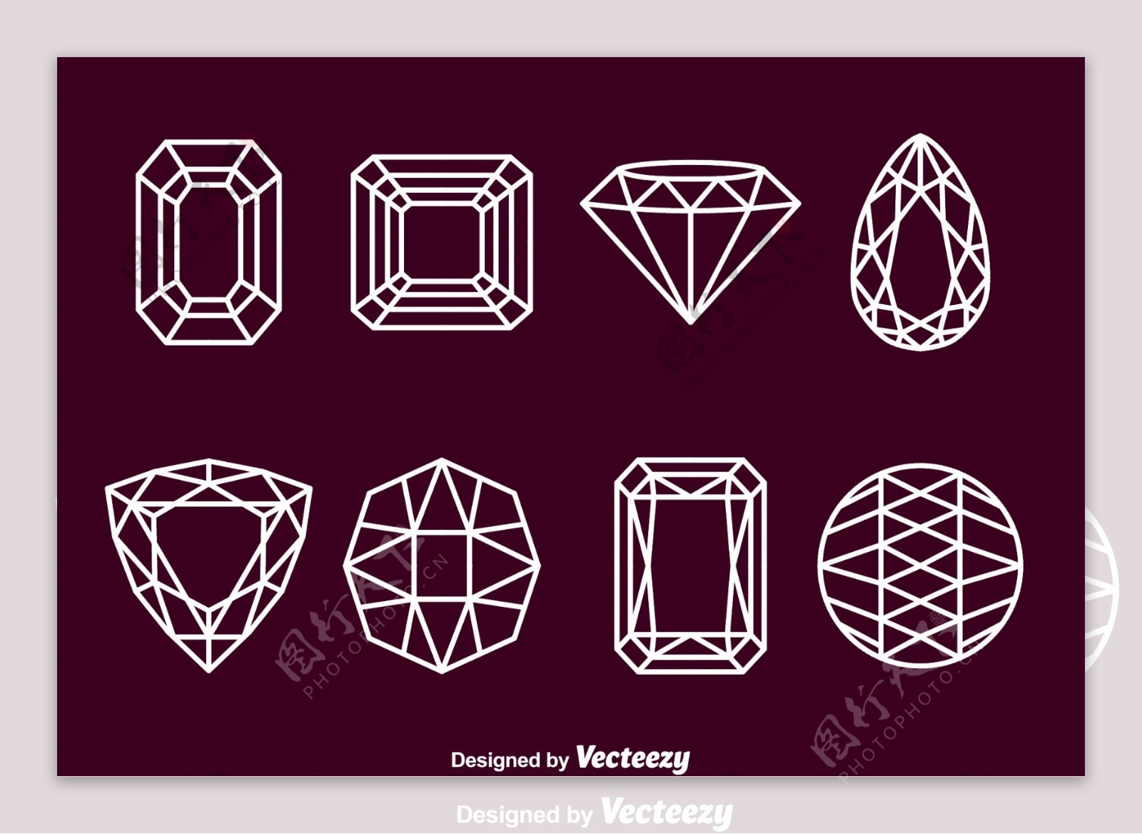 简洁结合线条的宝石简笔画素材-欧莱凯设计网