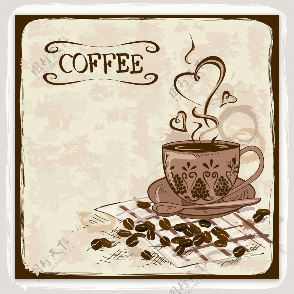 咖啡豆和一杯咖啡图片