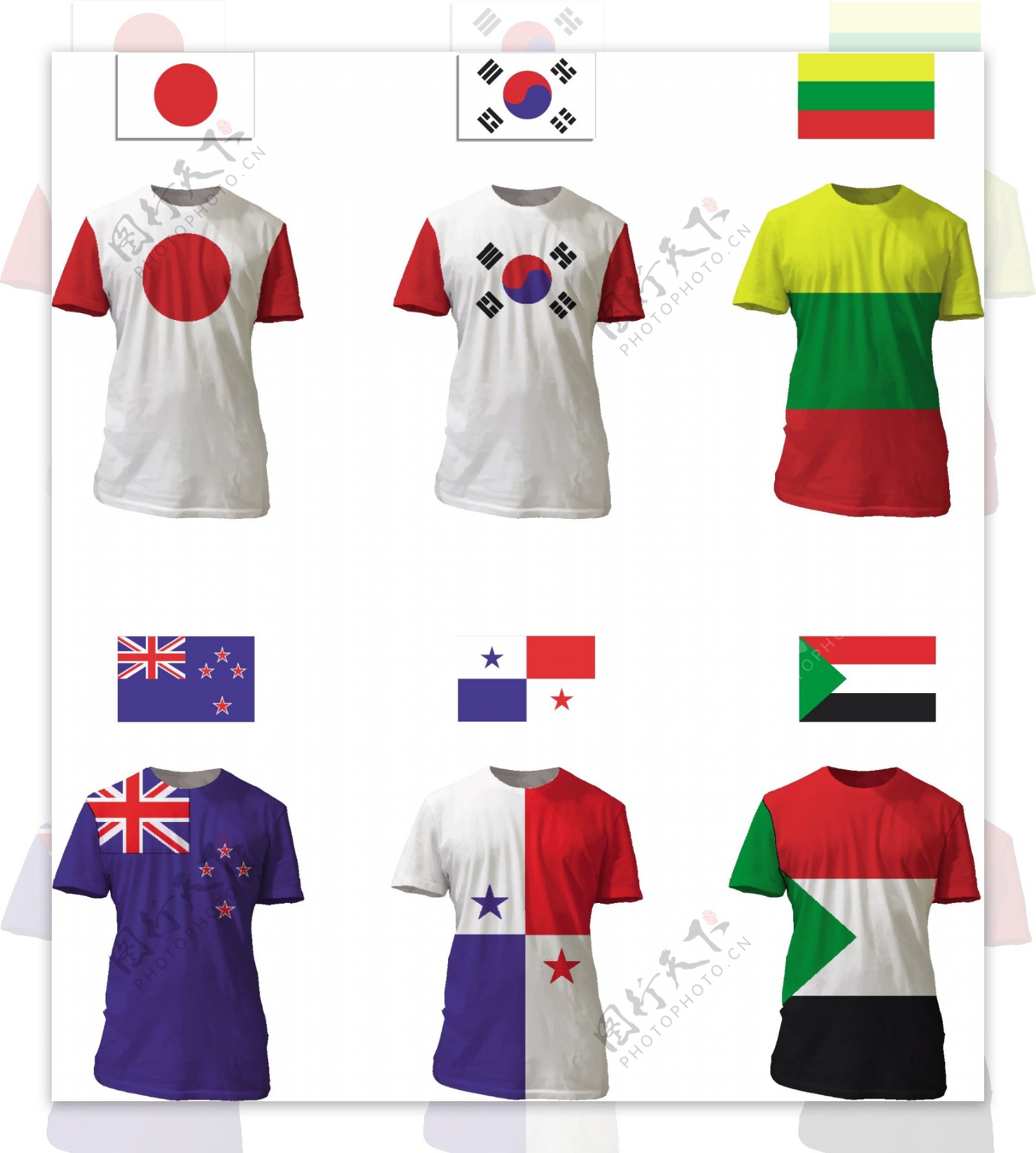 日本韩国新西兰巴拿马立陶宛苏丹国旗T恤