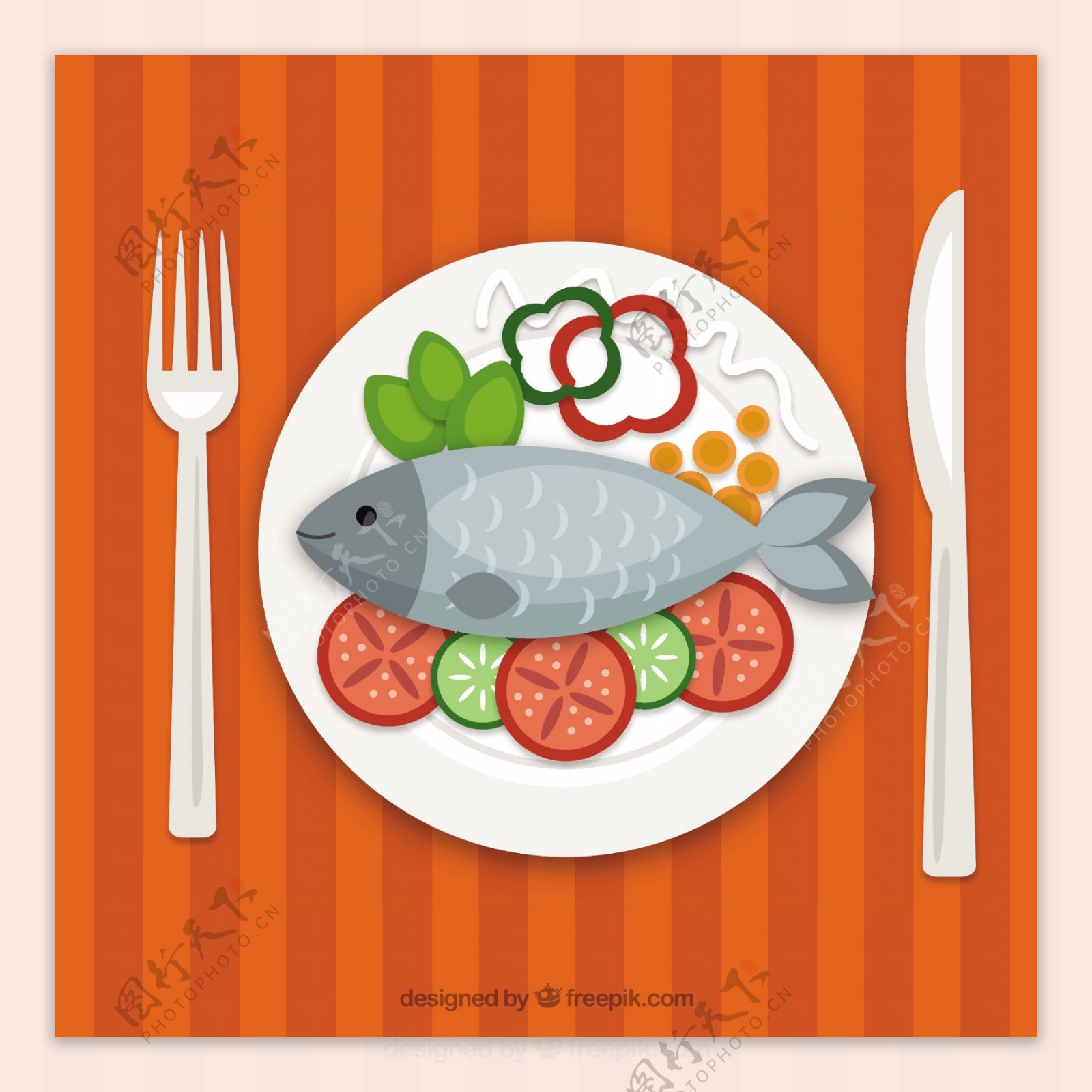 卡通矢量鱼菜品