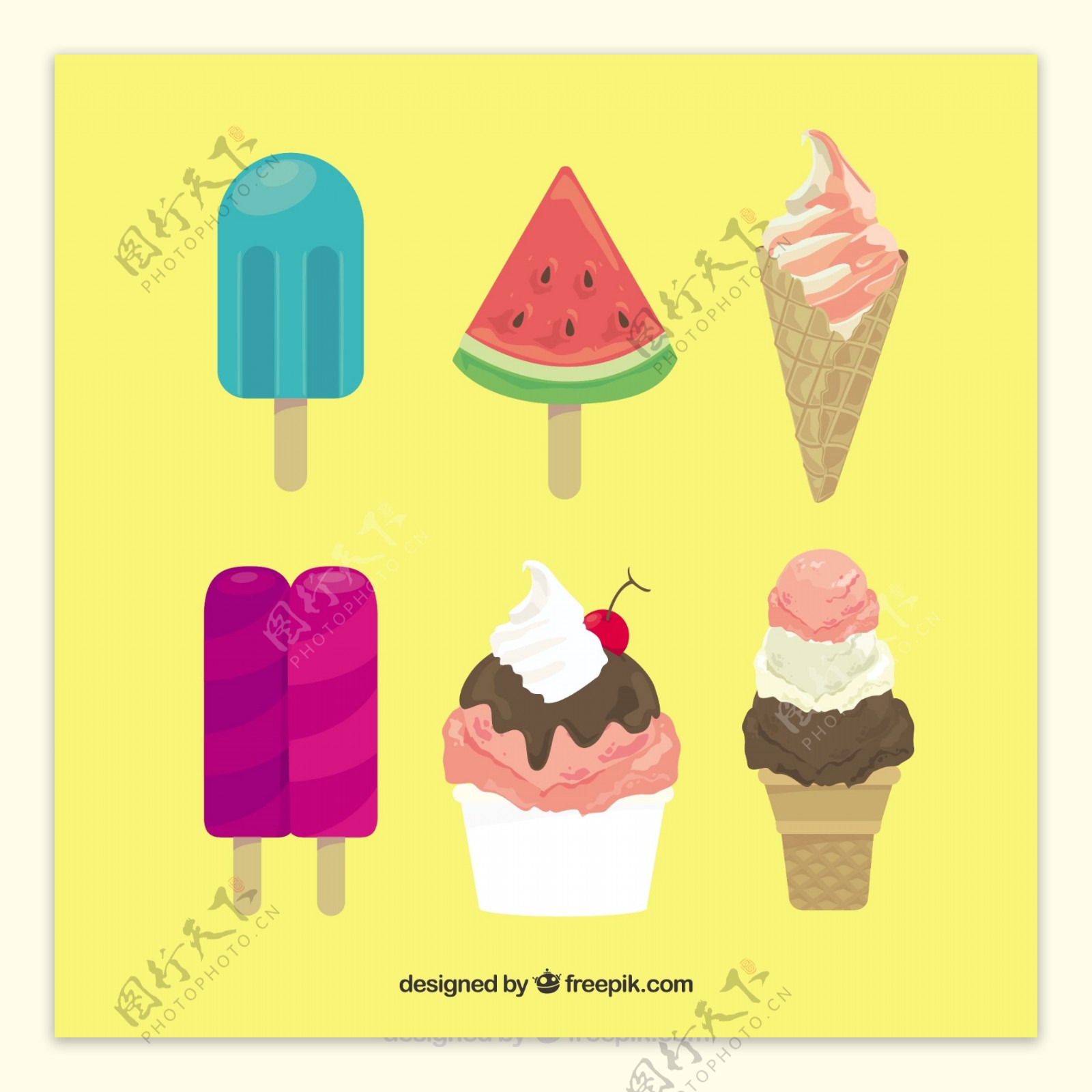 六个美味冰淇淋雪糕插图矢量素材
