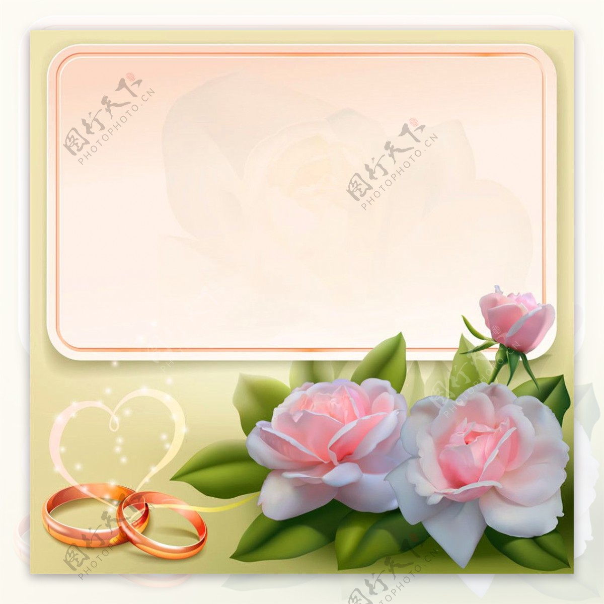 粉色花朵戒指婚礼贺卡图片