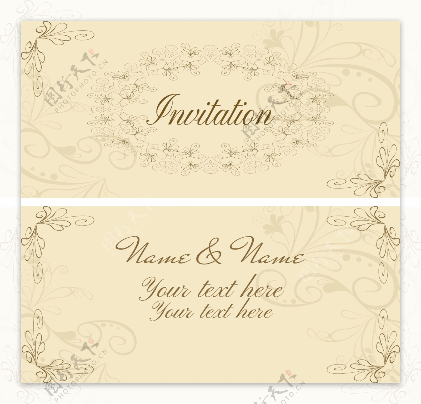 黄色花纹婚礼卡片模板下载