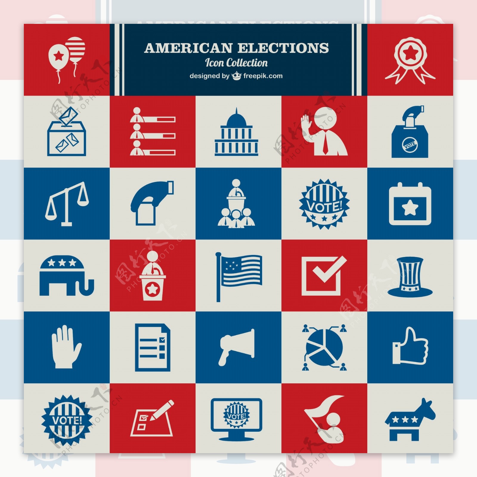 美国选举元素图标