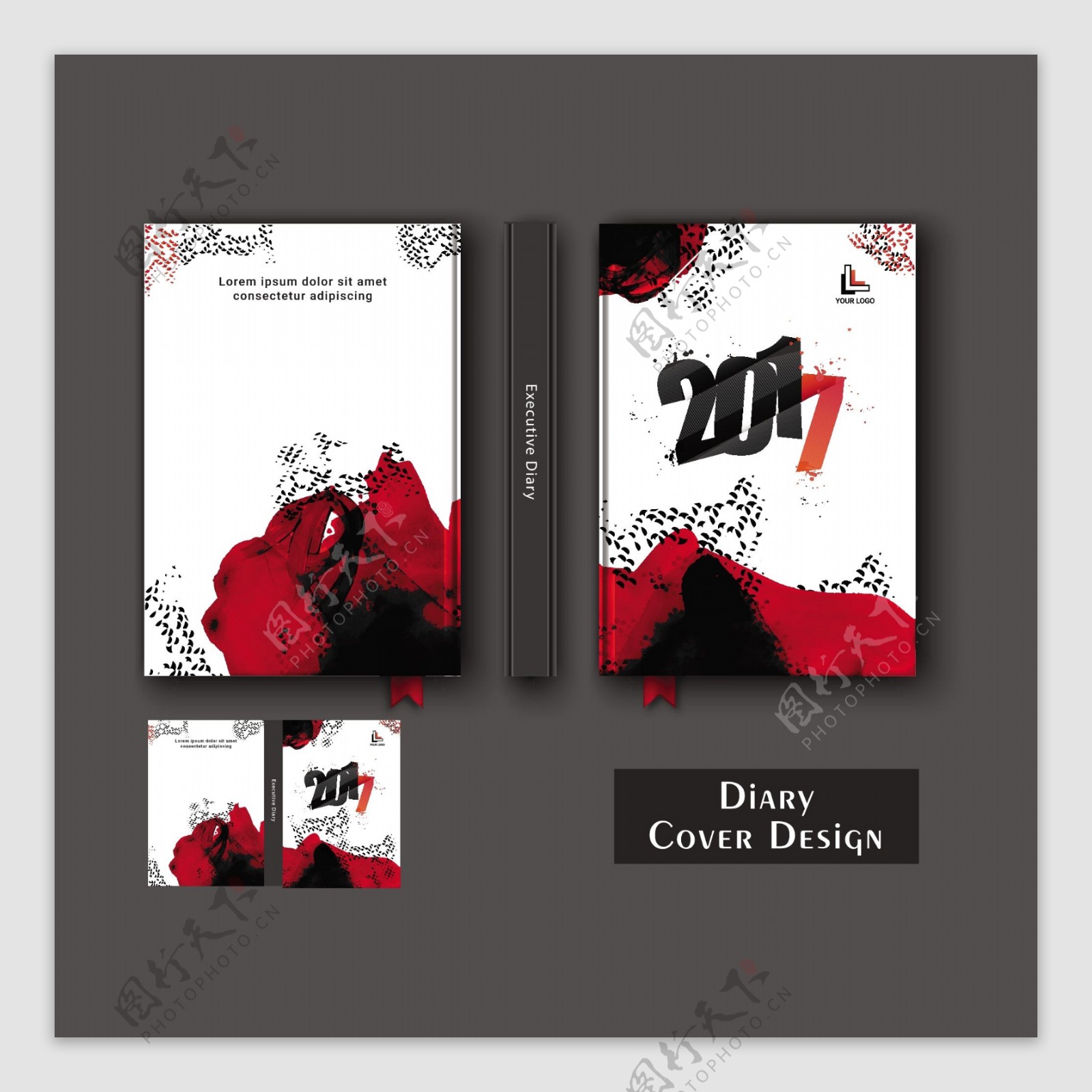 黑色和红色污渍的日记封面设计