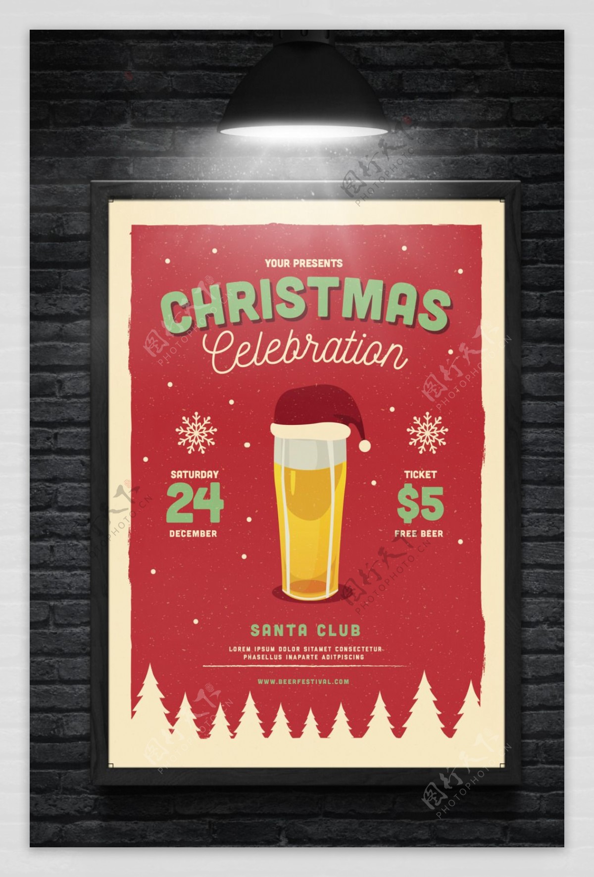 手绘插图圣诞啤酒节活动宣传海报