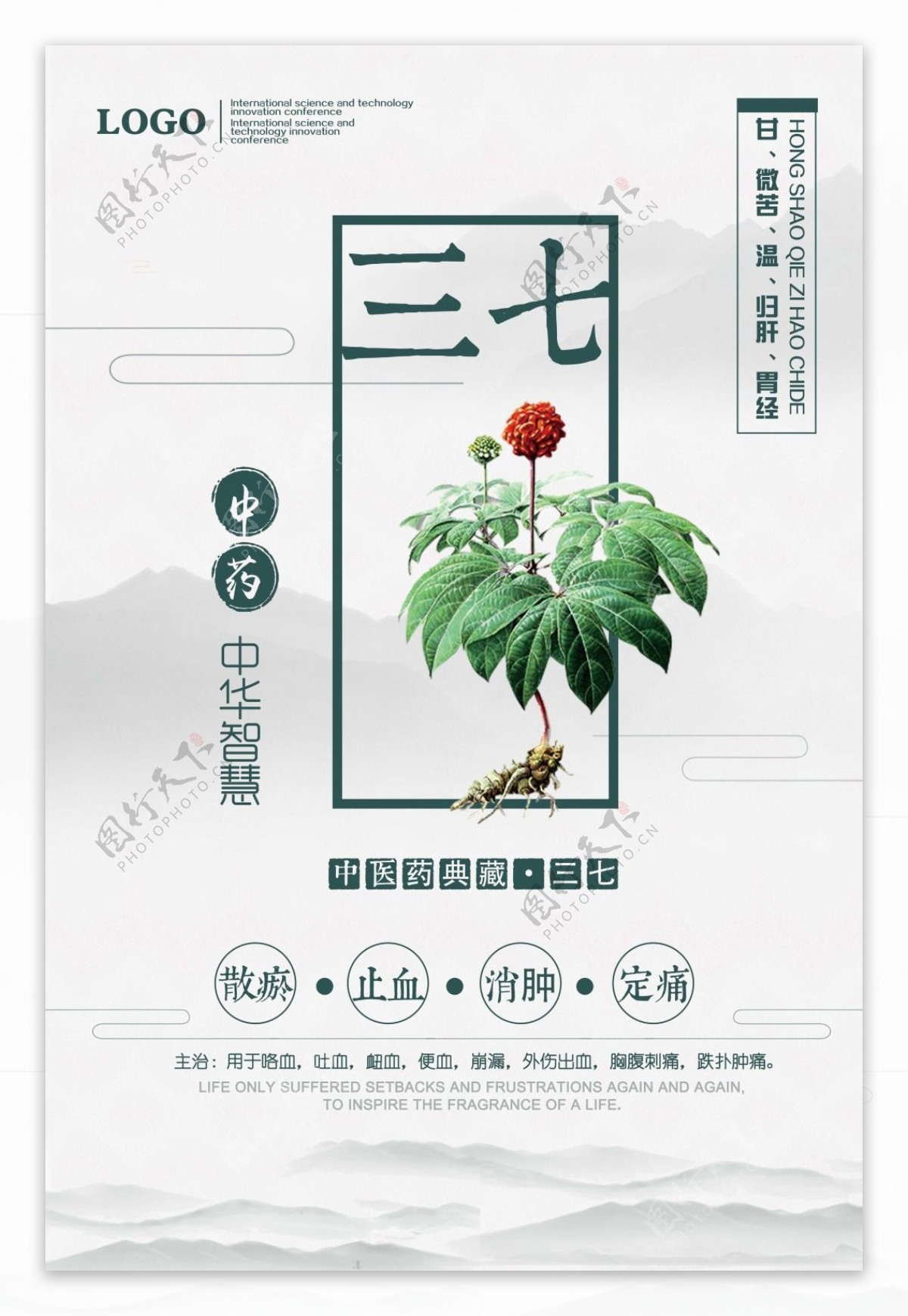 中国风三七中药文化宣传海报展板设计