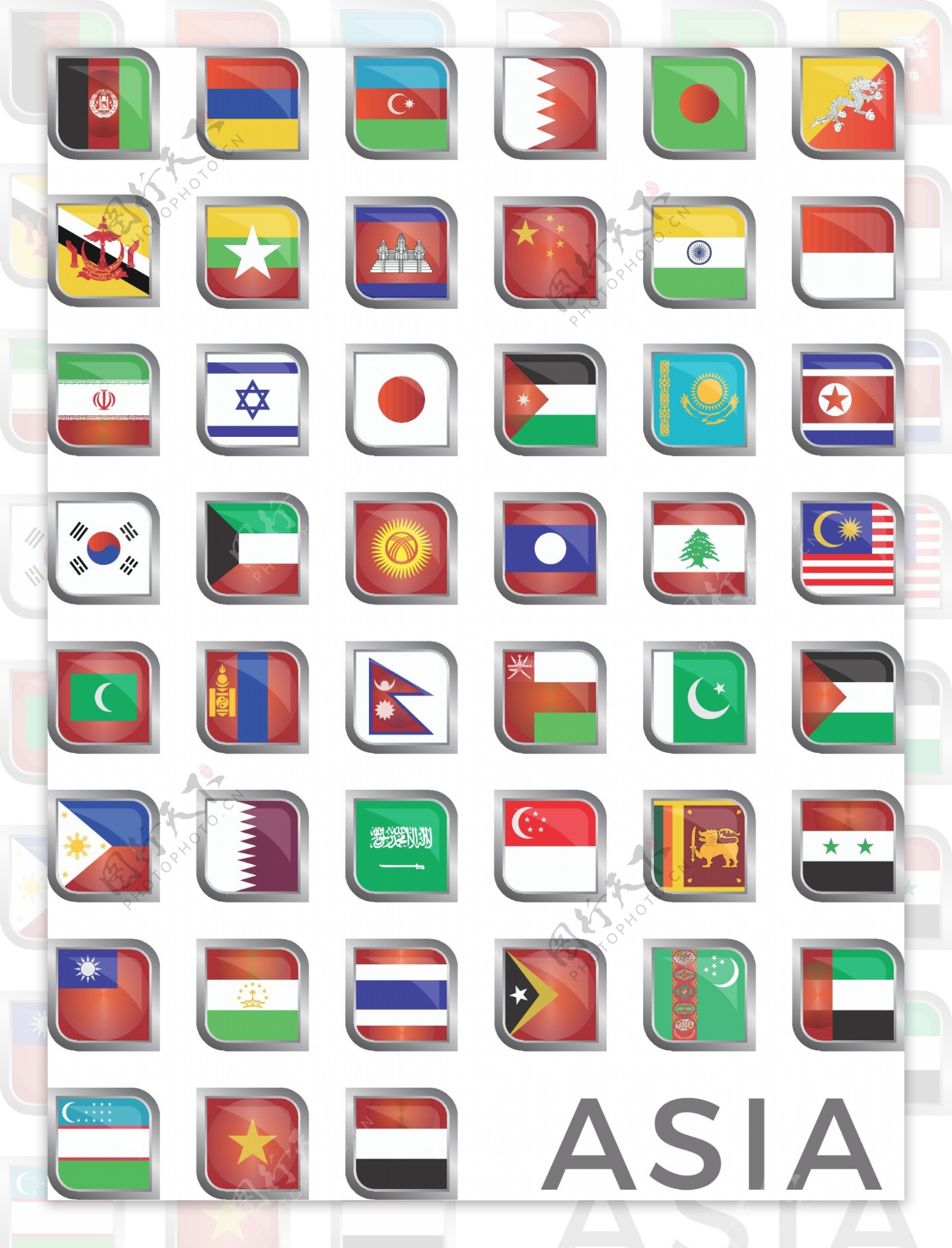 亚洲国旗图标集