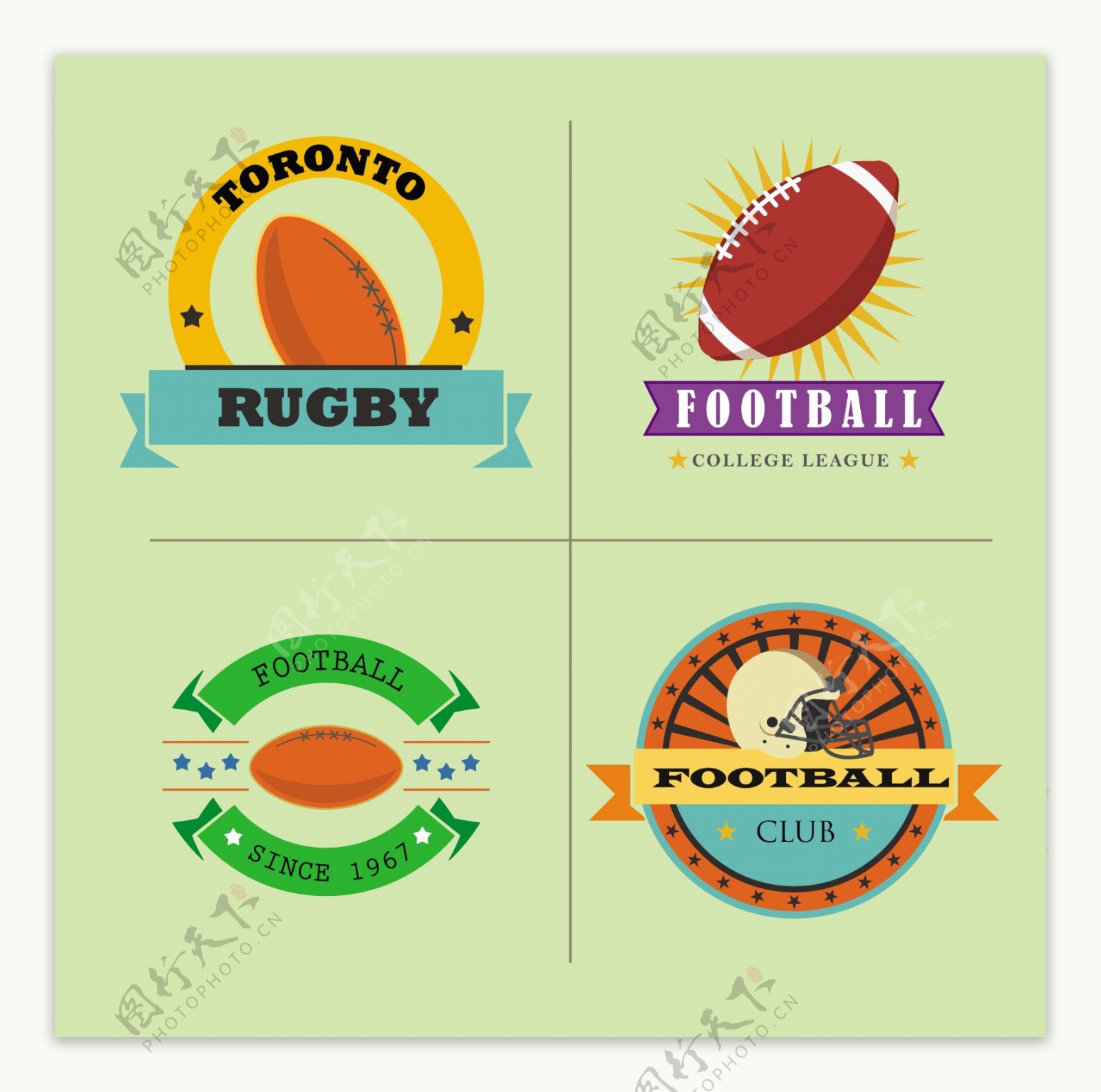 橄榄球俱乐部标志设置颜色风格自由向量