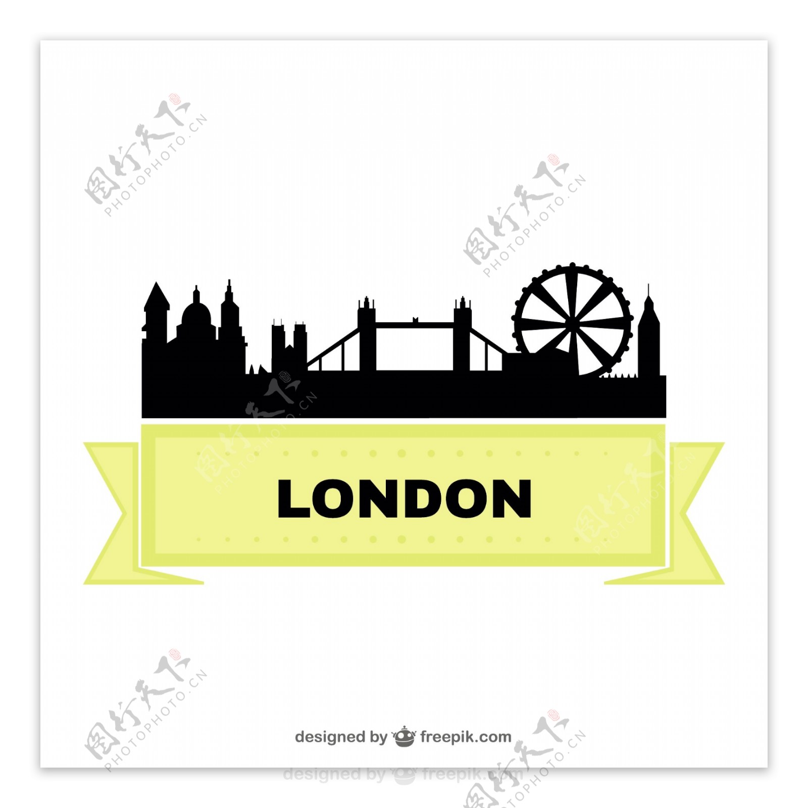 伦敦的城市景观和黄丝带