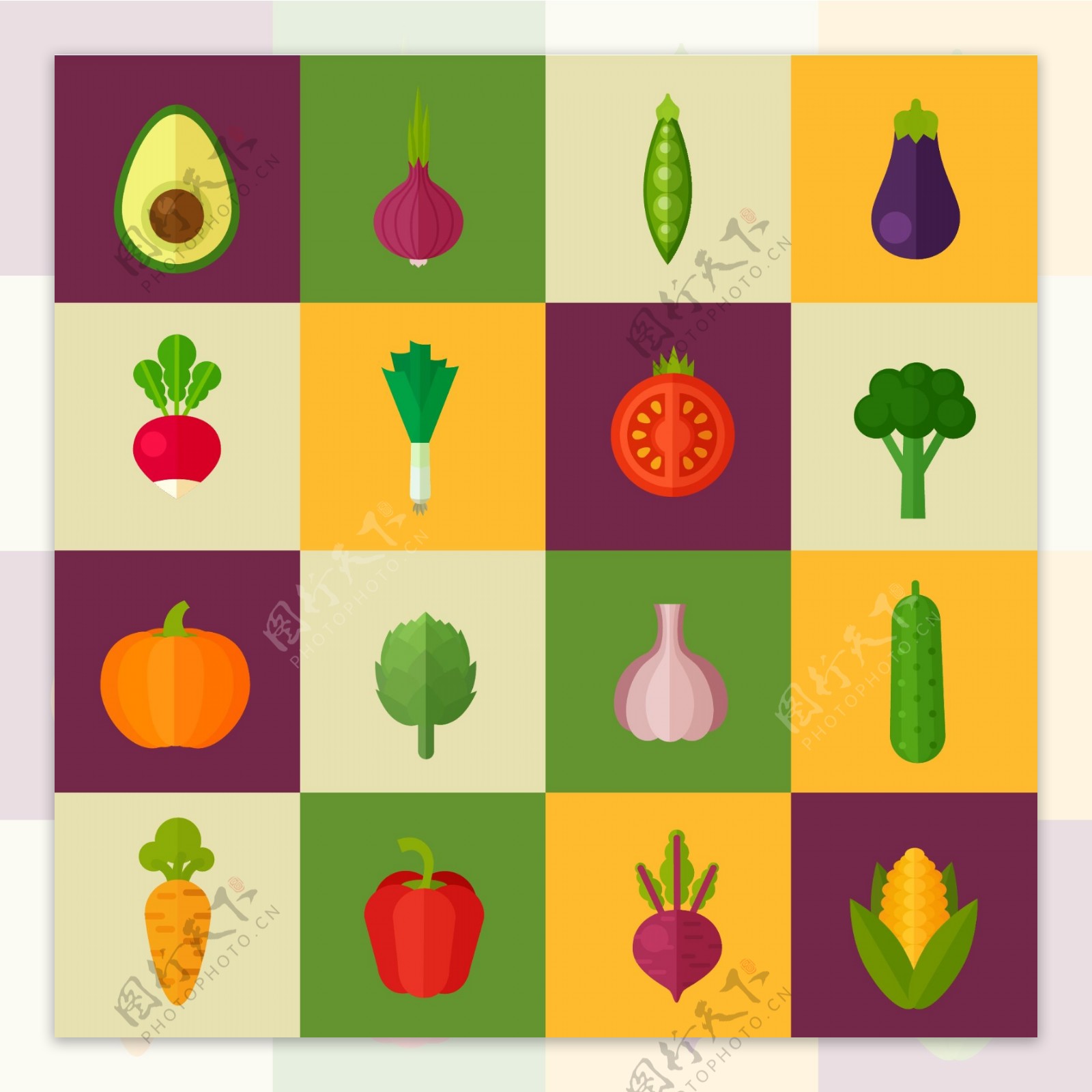 扁平化蔬菜水果图标