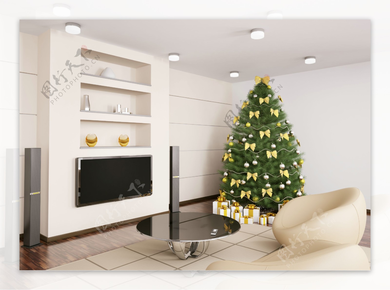 客厅和圣诞树图片