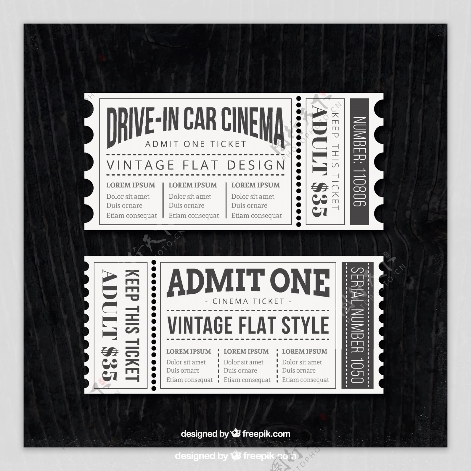 老式电影票灰色和白色的颜色