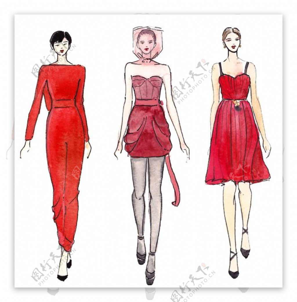 3款红色女装设计图