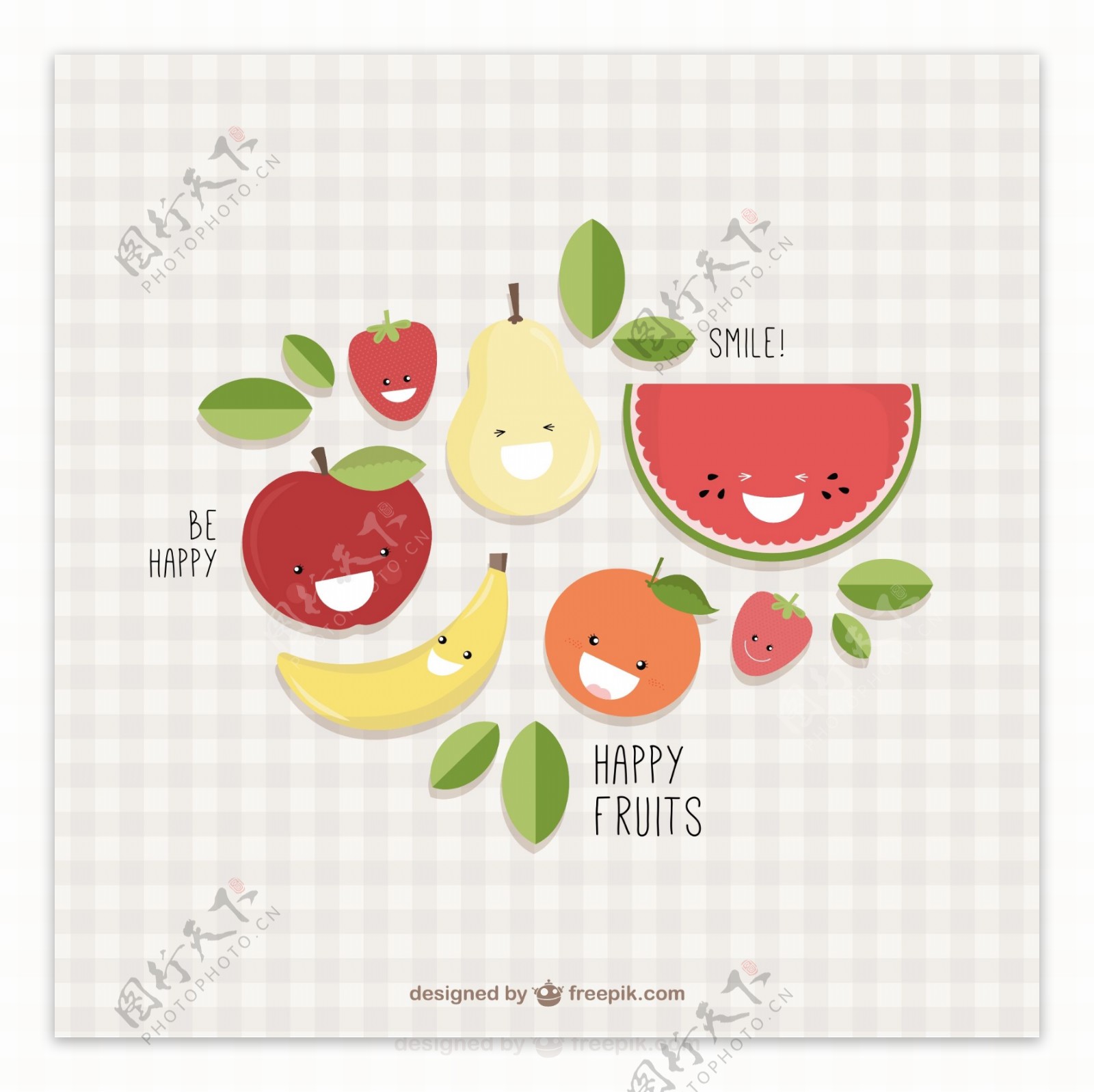 7款可爱水果表情矢量素材