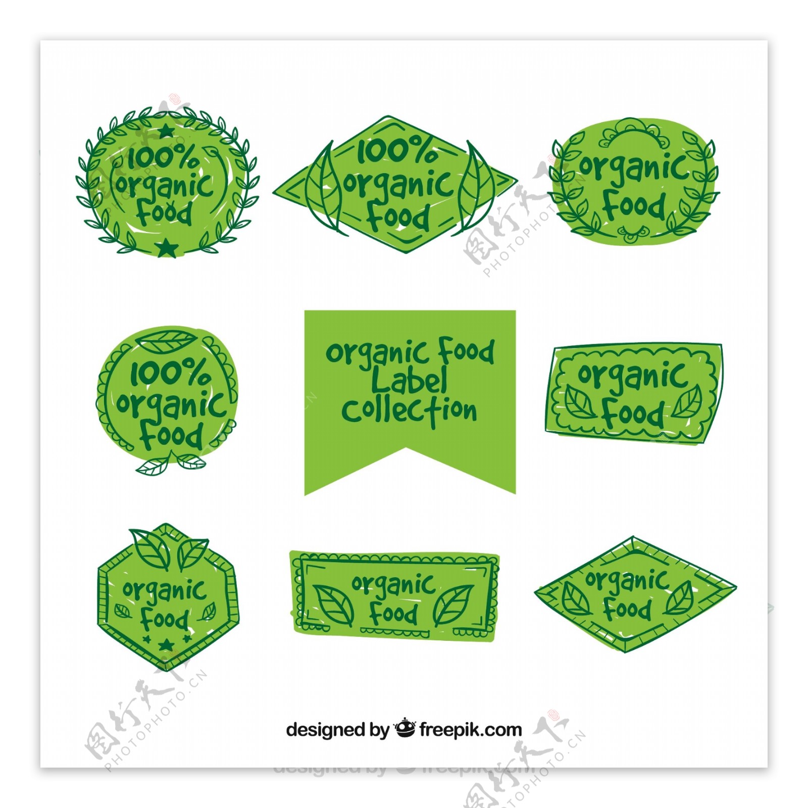 手绘风格绿色有机食品标签