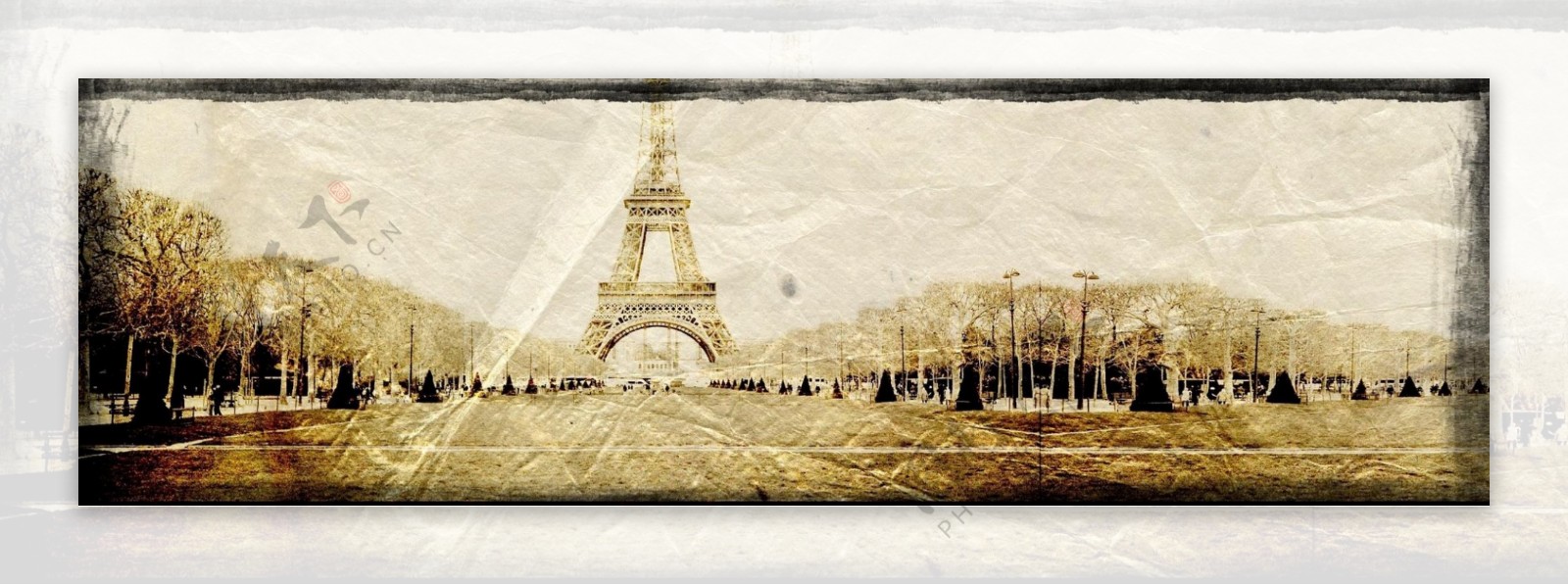 简约时尚羊皮纸黄色巴黎景观
