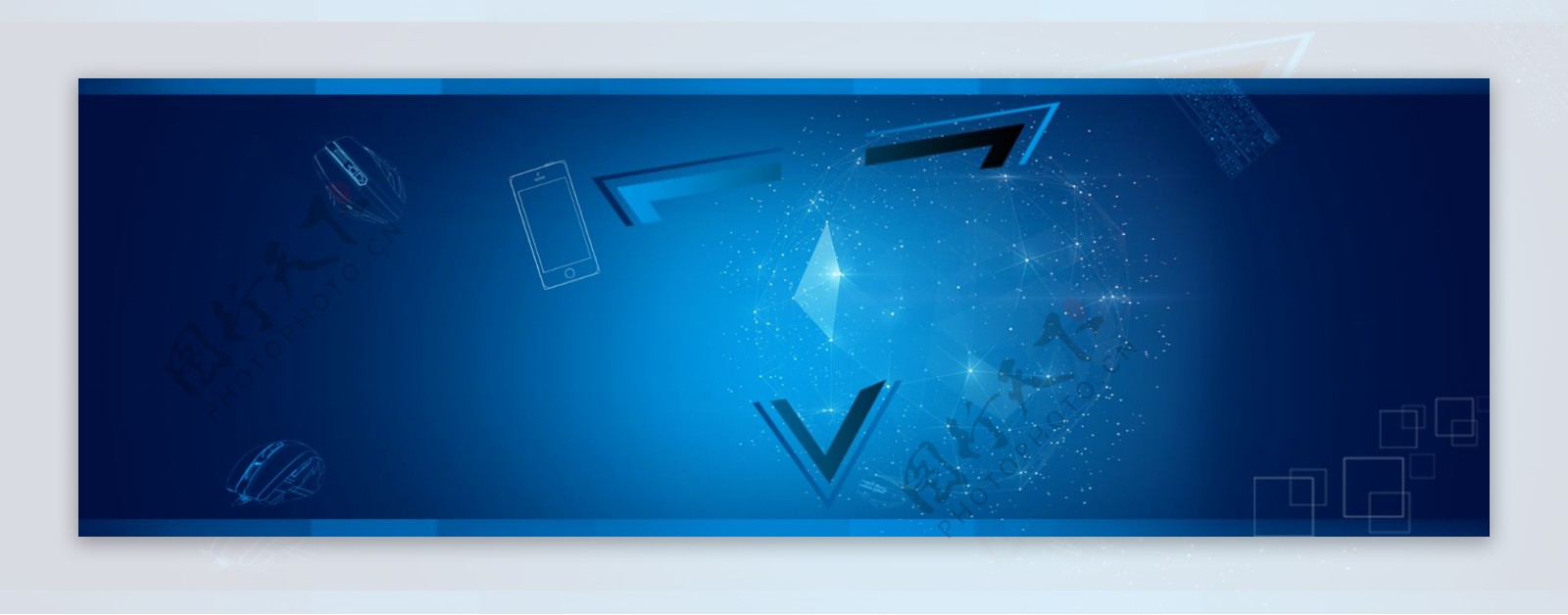蓝色科技手机几何立体光束背景banner
