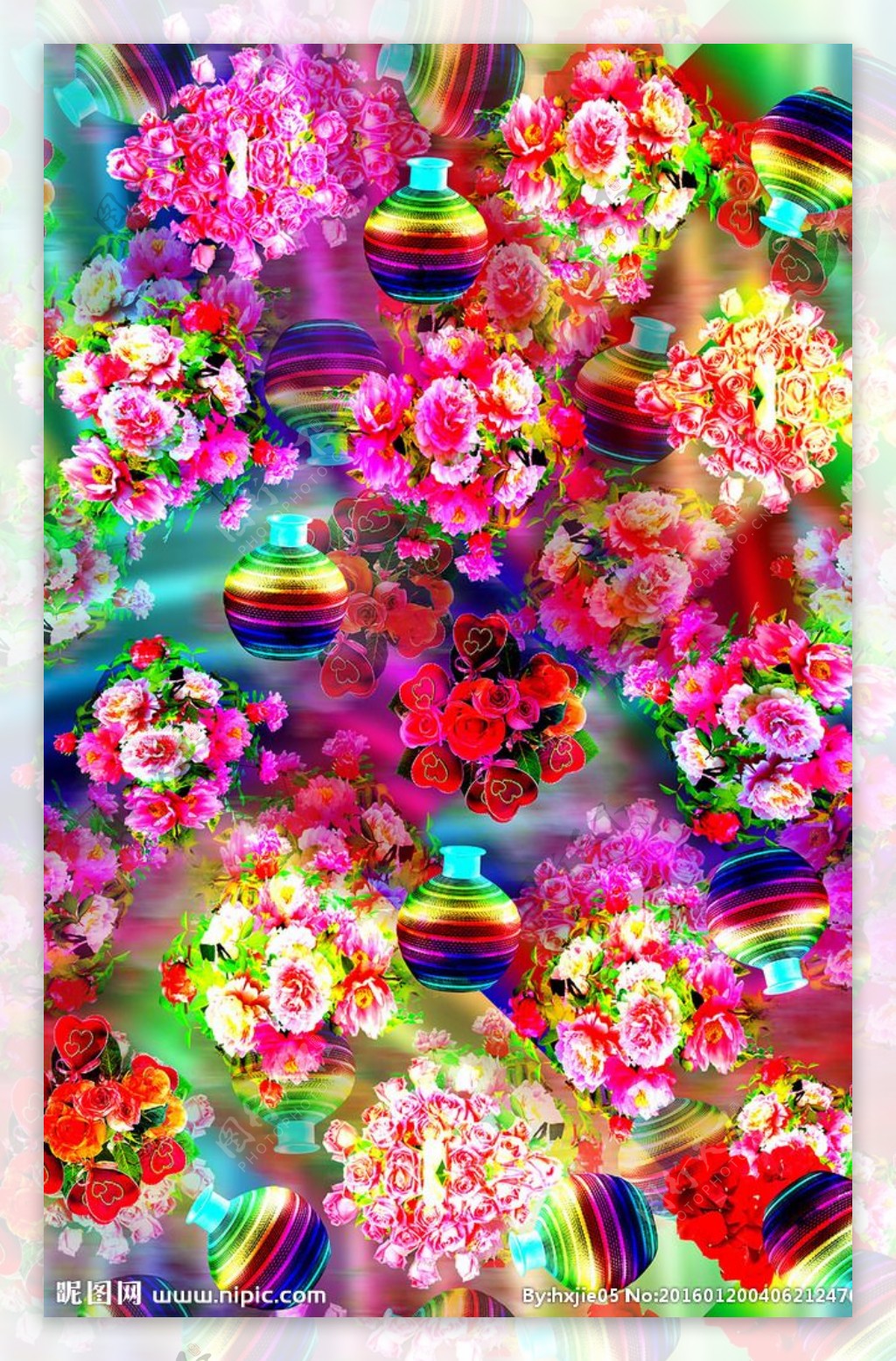 彩虹花瓶花卉图案