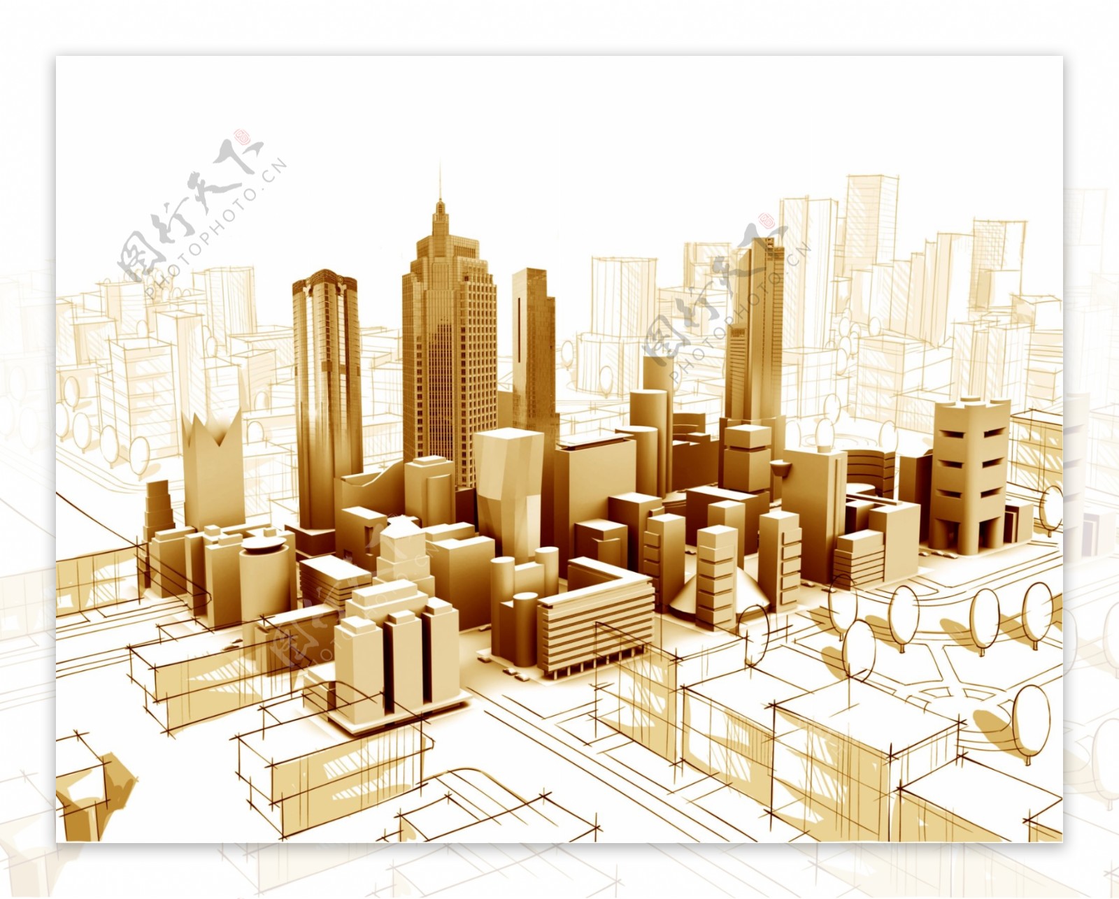 手绘图纸建设模型城市