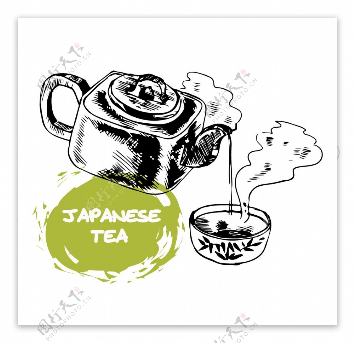 茶壶创意设计手绘,茶壶和杯子黑白装饰画,茶壶黑白线描画_大山谷图库