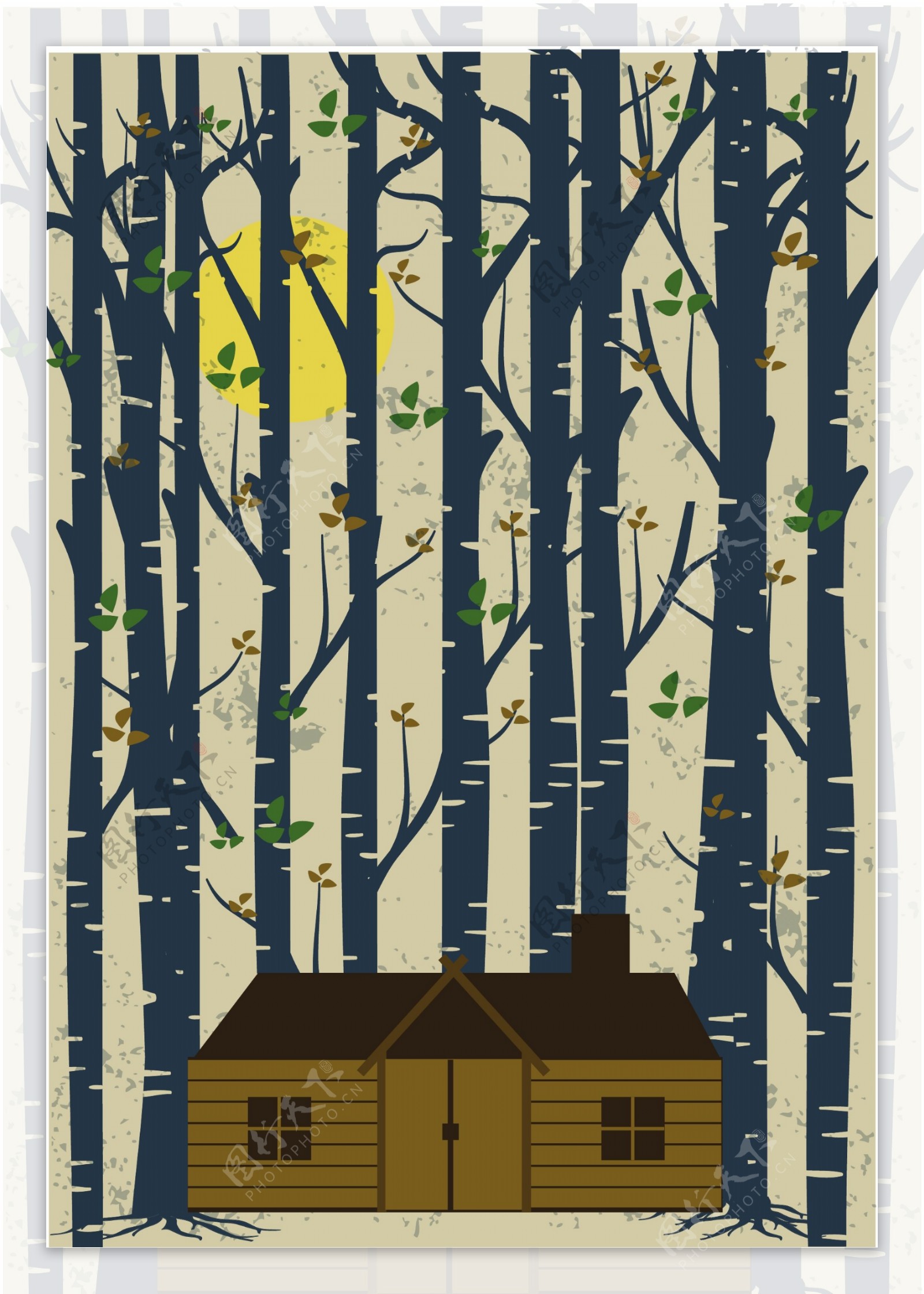 冬季森林房子背景图