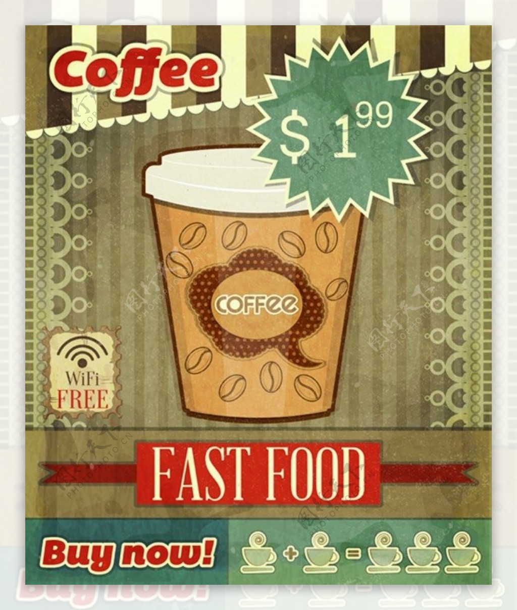 美味咖啡饮料复古海报材料